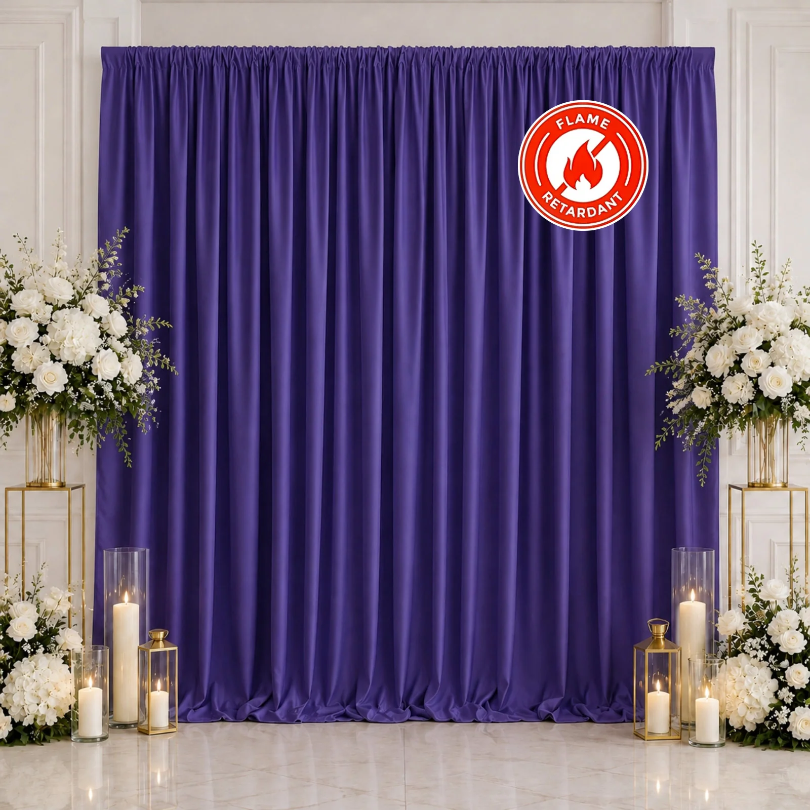 Scuba Polyester Backdrop Curtain Purple 10ftx10ft Durable Flame Resistant Wrinkle-Free Event Drape Panel With Rod Pocket