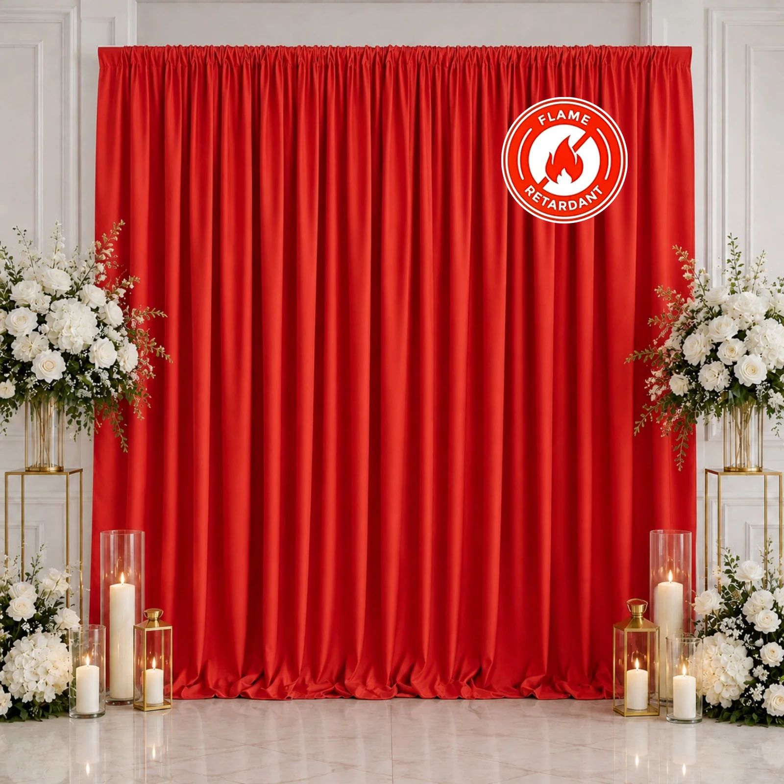 Scuba Polyester Backdrop Curtain Red 10ftx10ft Durable Flame Resistant Wrinkle-Free Event Drape Panel With Rod Pocket