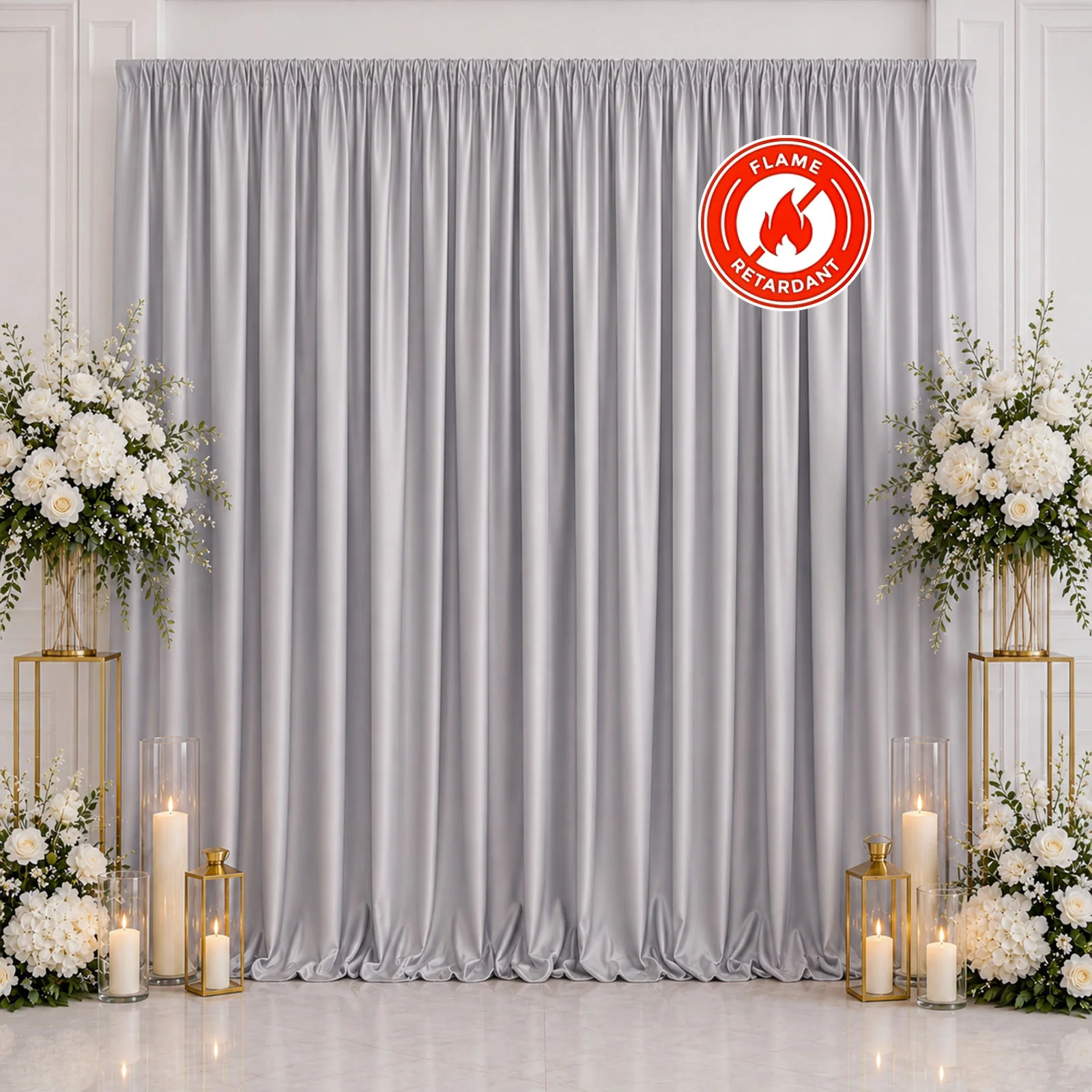 Scuba Polyester Backdrop Curtain Silver 10ftx10ft Durable Flame Resistant Wrinkle-Free Event Drape Panel With Rod Pocket