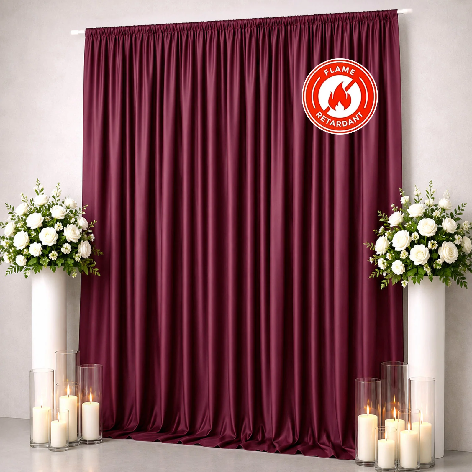 Scuba Polyester Backdrop Curtain Burgundy 10ftx12ft Durable Flame Resistant Wrinkle-Free Event Drape Panel With Rod Pocket - Image 3