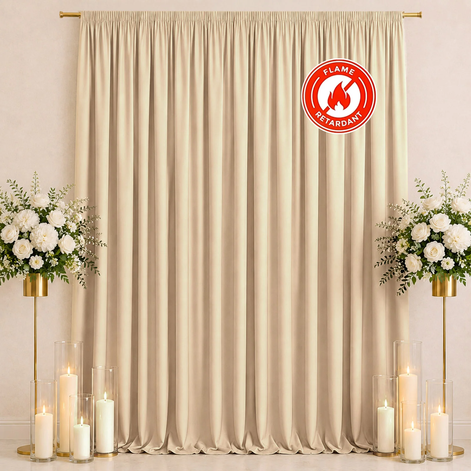 Scuba Polyester Backdrop Curtain Champagne 10ftx12ft Durable Flame Resistant Wrinkle-Free Event Drape Panel With Rod Pocket