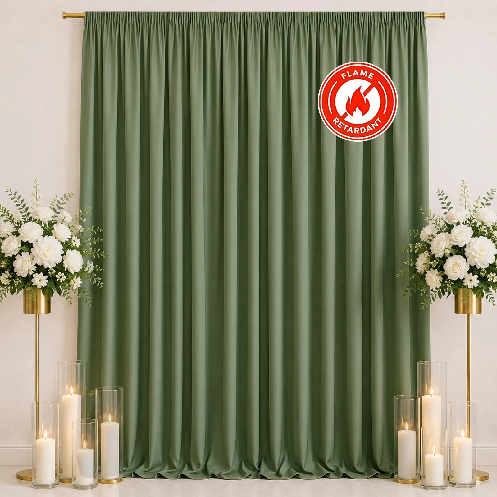 Scuba Polyester Backdrop Curtain Dusty Sage Green 10ftx12ft Durable Flame Resistant Wrinkle-Free Event Drape Panel With Rod Pocket