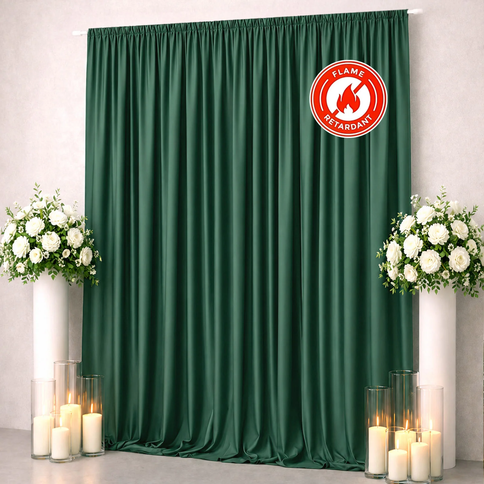 Scuba Polyester Backdrop Curtain Hunter Emerald Green 10ftx12ft Durable Flame Resistant Wrinkle-Free Event Drape Panel With Rod Pocket - Image 3