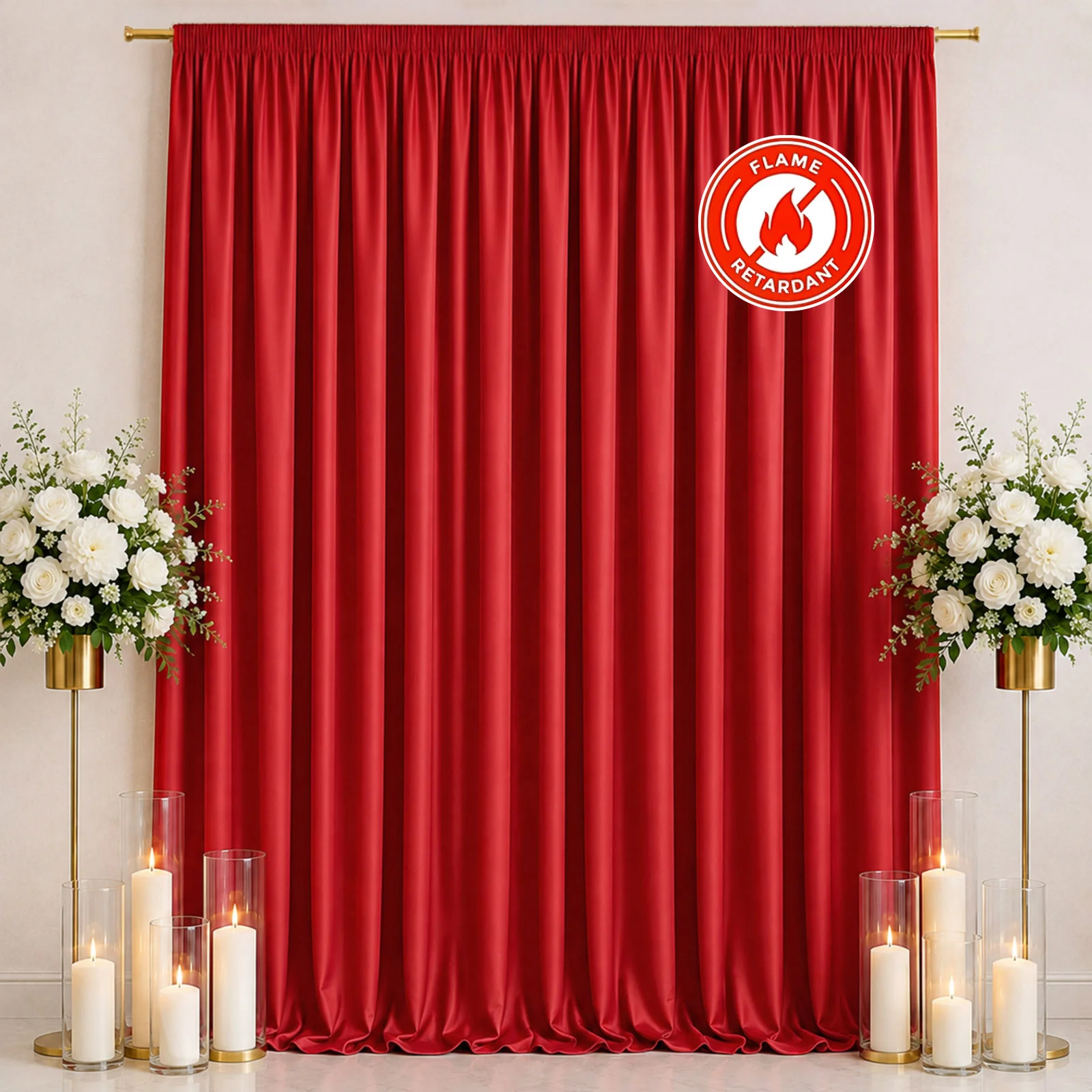 Scuba Polyester Backdrop Curtain Red 10ftx12ft Durable Flame Resistant Wrinkle-Free Event Drape Panel With Rod Pocket