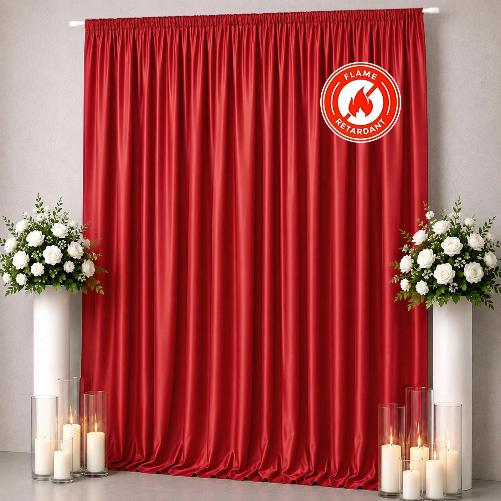 Scuba Polyester Backdrop Curtain Red 10ftx12ft Durable Flame Resistant Wrinkle-Free Event Drape Panel With Rod Pocket - Image 3