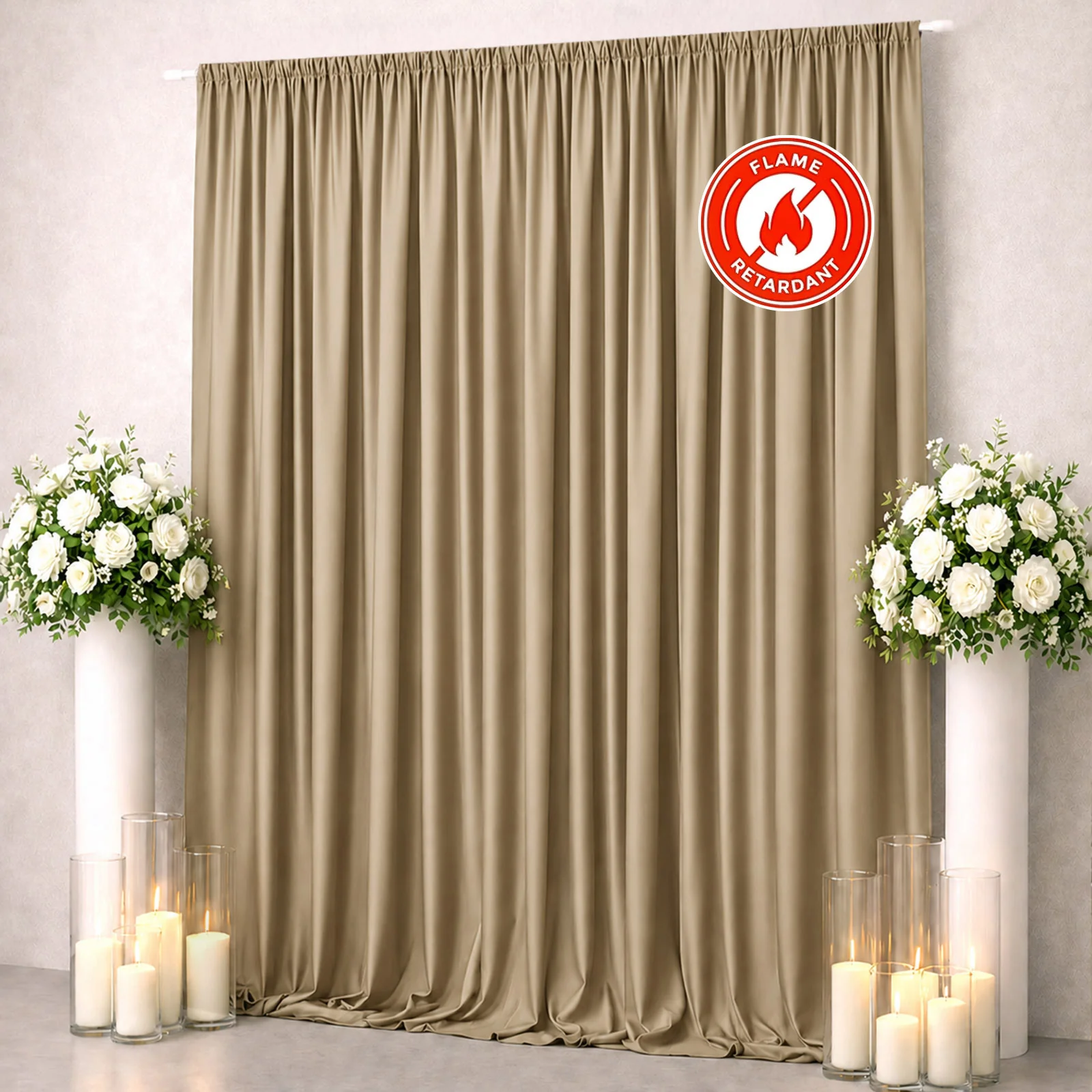 Scuba Polyester Backdrop Curtain Beige 10ftx12ft Durable Flame Resistant Wrinkle-Free Event Drape Panel With Rod Pocket - Image 3