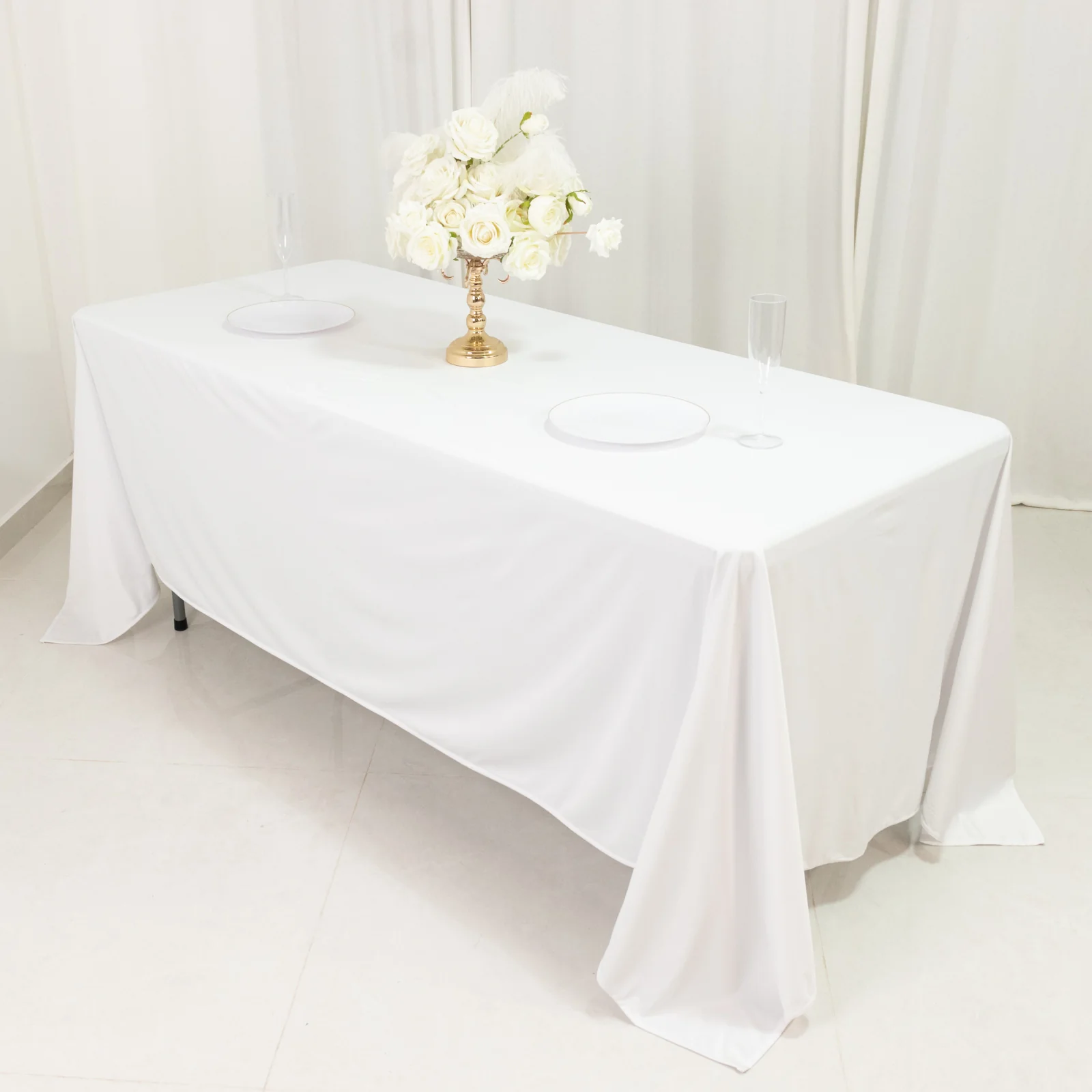 Scuba Rectangular Tablecloth 72"x120" White - Wrinkle Free Table Cover - Image 3