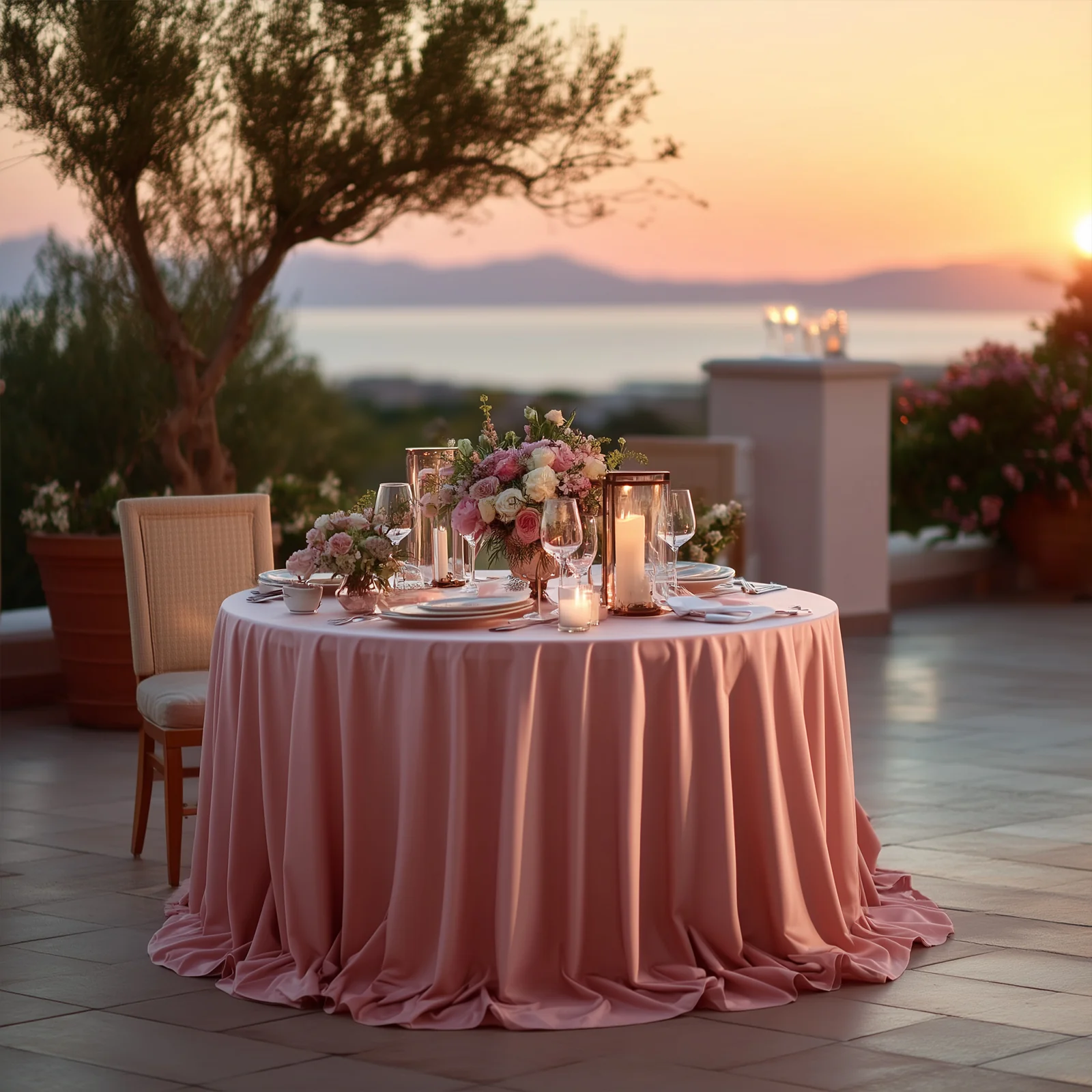 Scuba Round Tablecloth 132" Dusty Rose - Seamless & Wrinkle Free Table Cover - Image 2