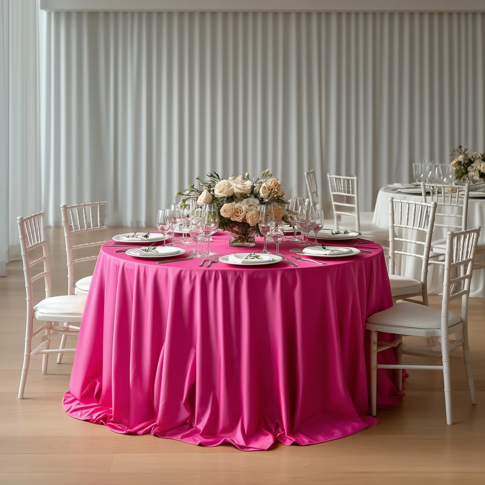 Scuba Round Tablecloth 132" Fuchsia - Seamless & Wrinkle Free Table Cover - Image 8