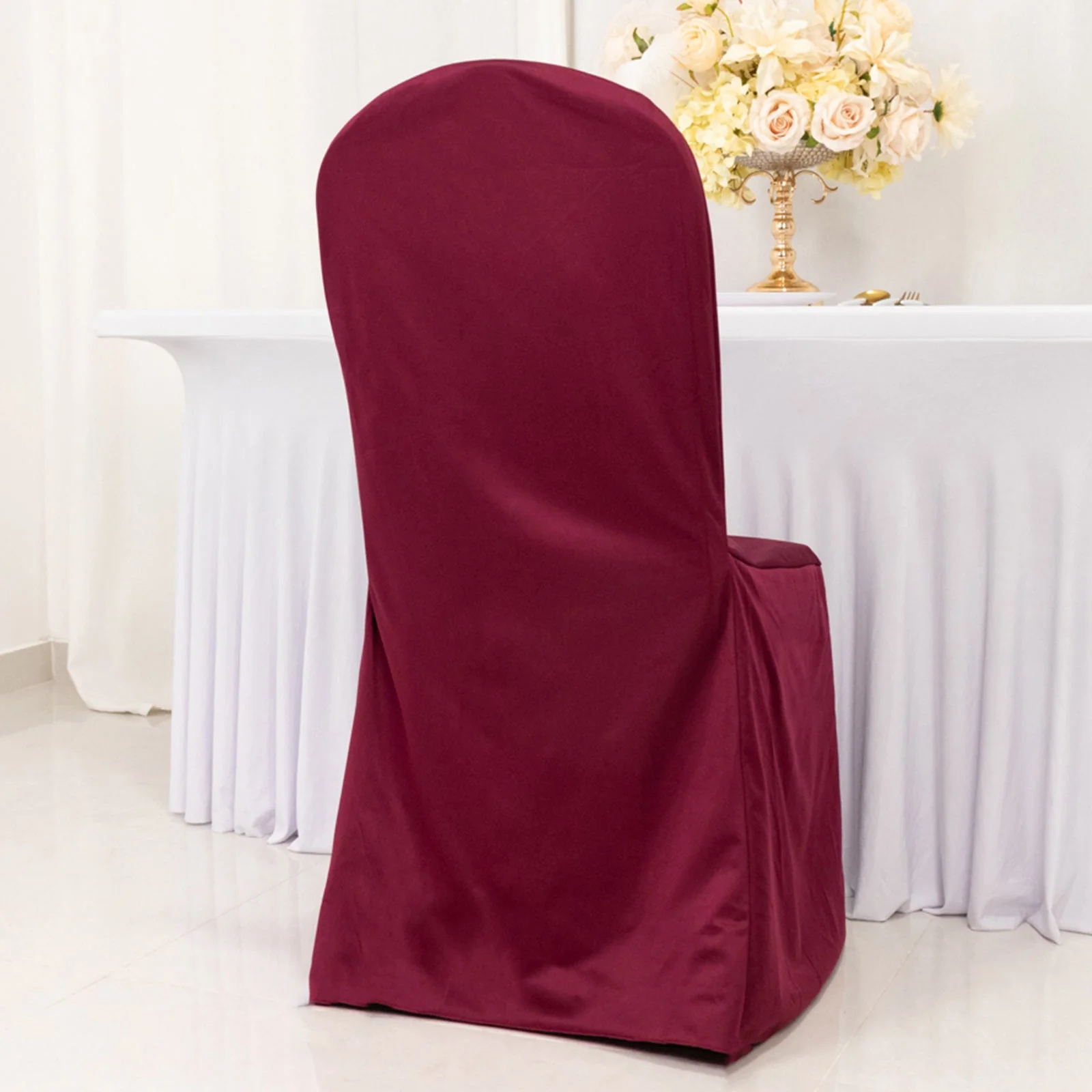 Scuba Stretch Banquet Chair Cover Burgundy - Wrinkle Free & Durable Slim Fit Slipcover - Image 6