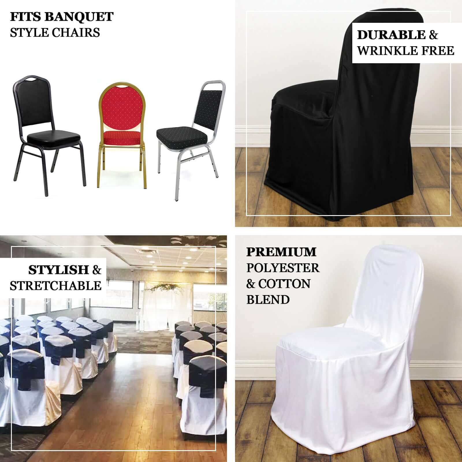 Scuba Stretch Banquet Chair Cover White - Classy Wrinkle Free & Durable Slim Fit Slipcover - Image 4