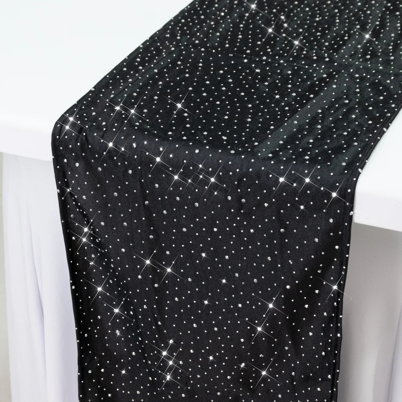 Scuba Table Runner with Rhinestone Accents - Black 12"x108" Wrinkle-Free Table Linen - Image 3