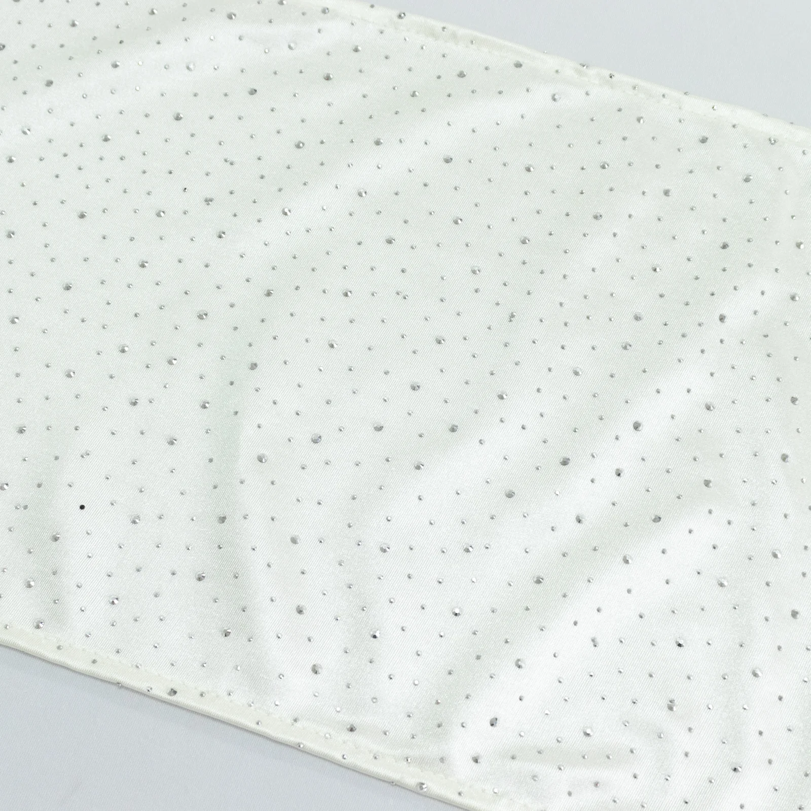 Scuba Table Runner with Rhinestone Accents - Pearl White 12"x108" Wrinkle-Free Table Linen - Image 7