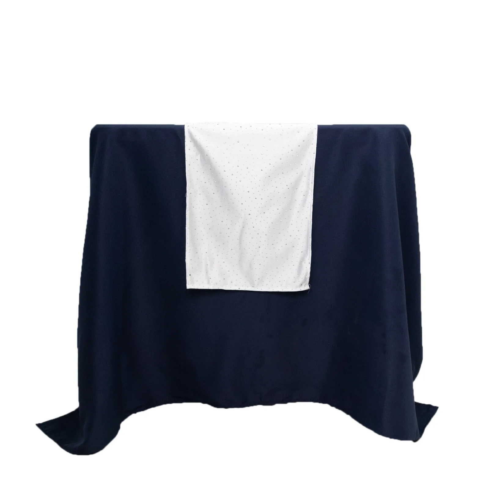 Scuba Table Runner with Rhinestone Accents - White 12"x108" Wrinkle-Free Table Linen - Image 2