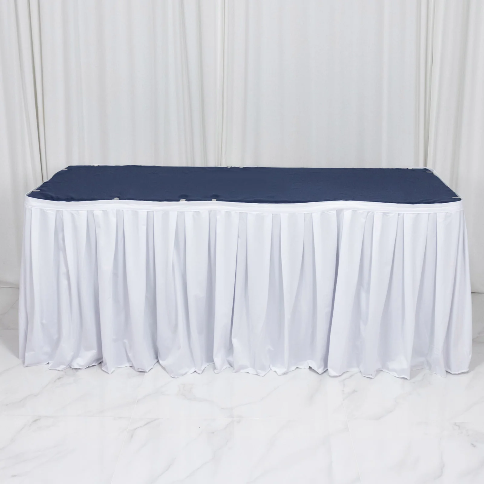 Scuba Table Skirt 14ft White - Shirred Pleat Wrinkle Free & Stain Resistant Event Skirting
