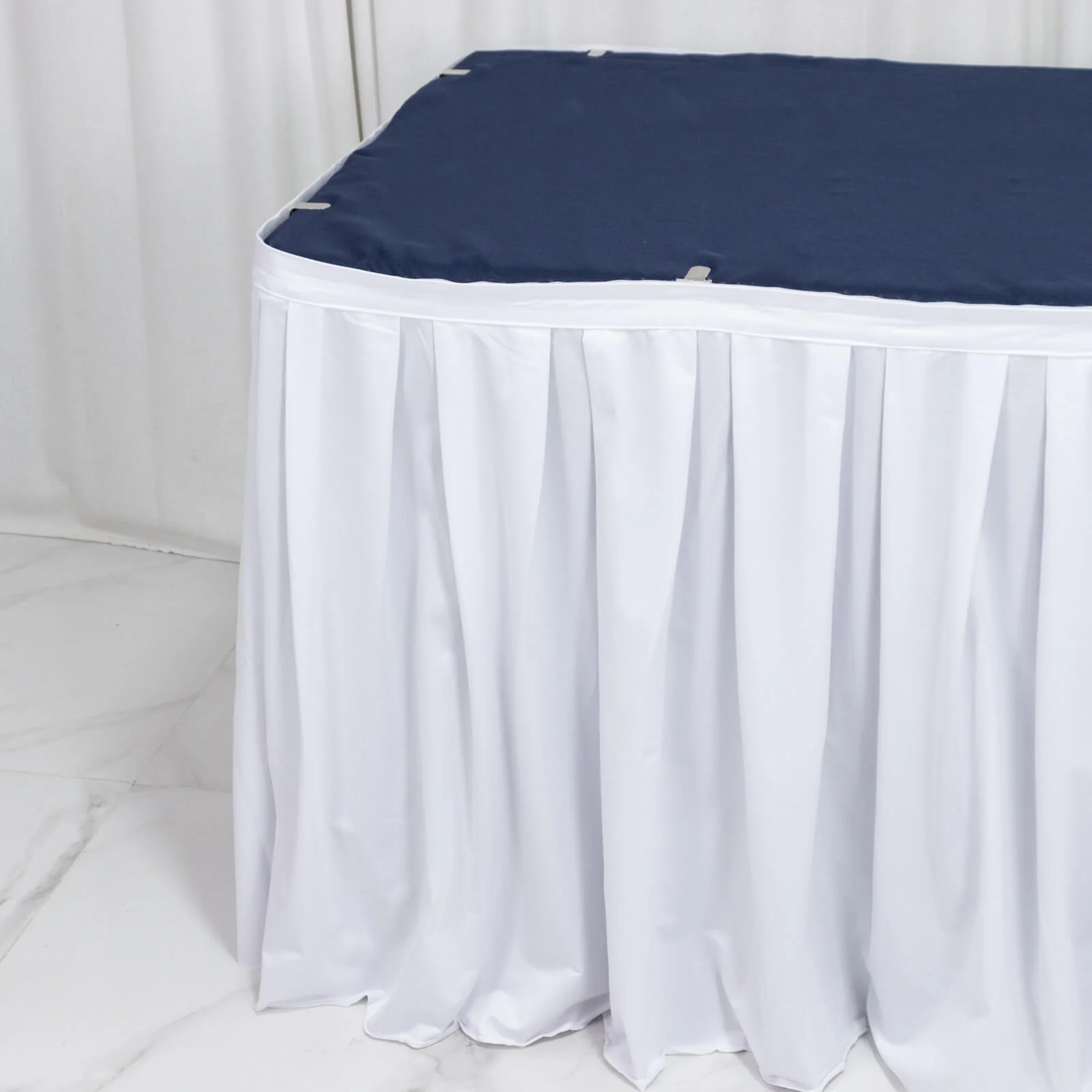 Scuba Table Skirt 14ft White - Shirred Pleat Wrinkle Free & Stain Resistant Event Skirting - Image 6