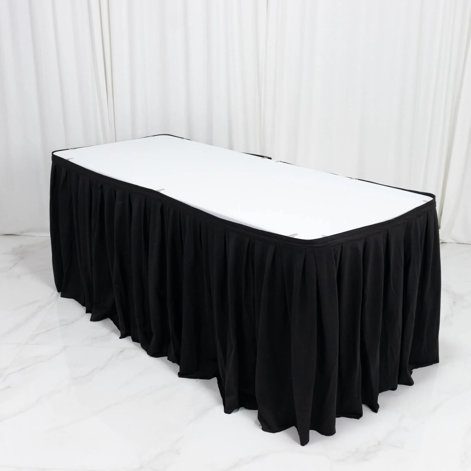 Scuba Table Skirt 17ft Black - Shirred Pleat Wrinkle Free & Stain Resistant Event Skirting - Image 3