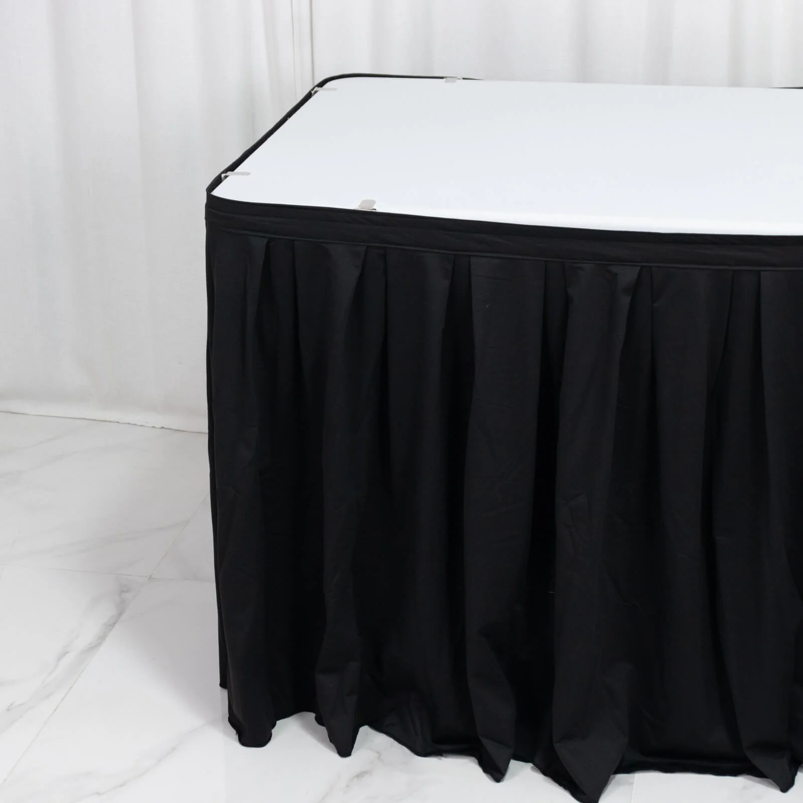 Scuba Table Skirt 17ft Black - Shirred Pleat Wrinkle Free & Stain Resistant Event Skirting - Image 7