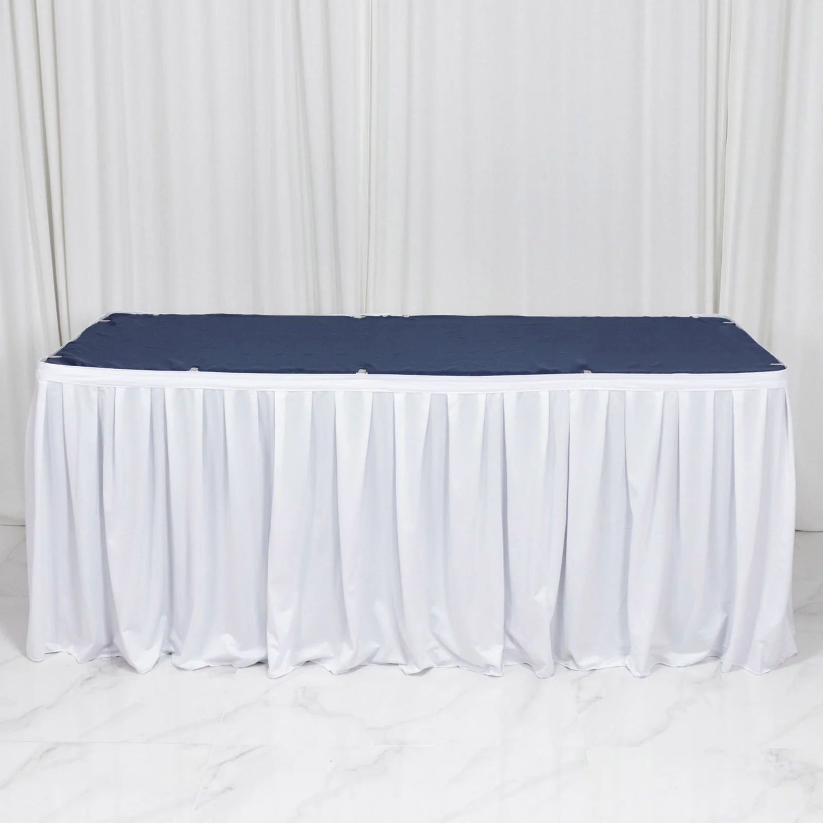 Scuba Table Skirt 17ft White - Shirred Pleat Wrinkle Free & Stain Resistant Event Skirting