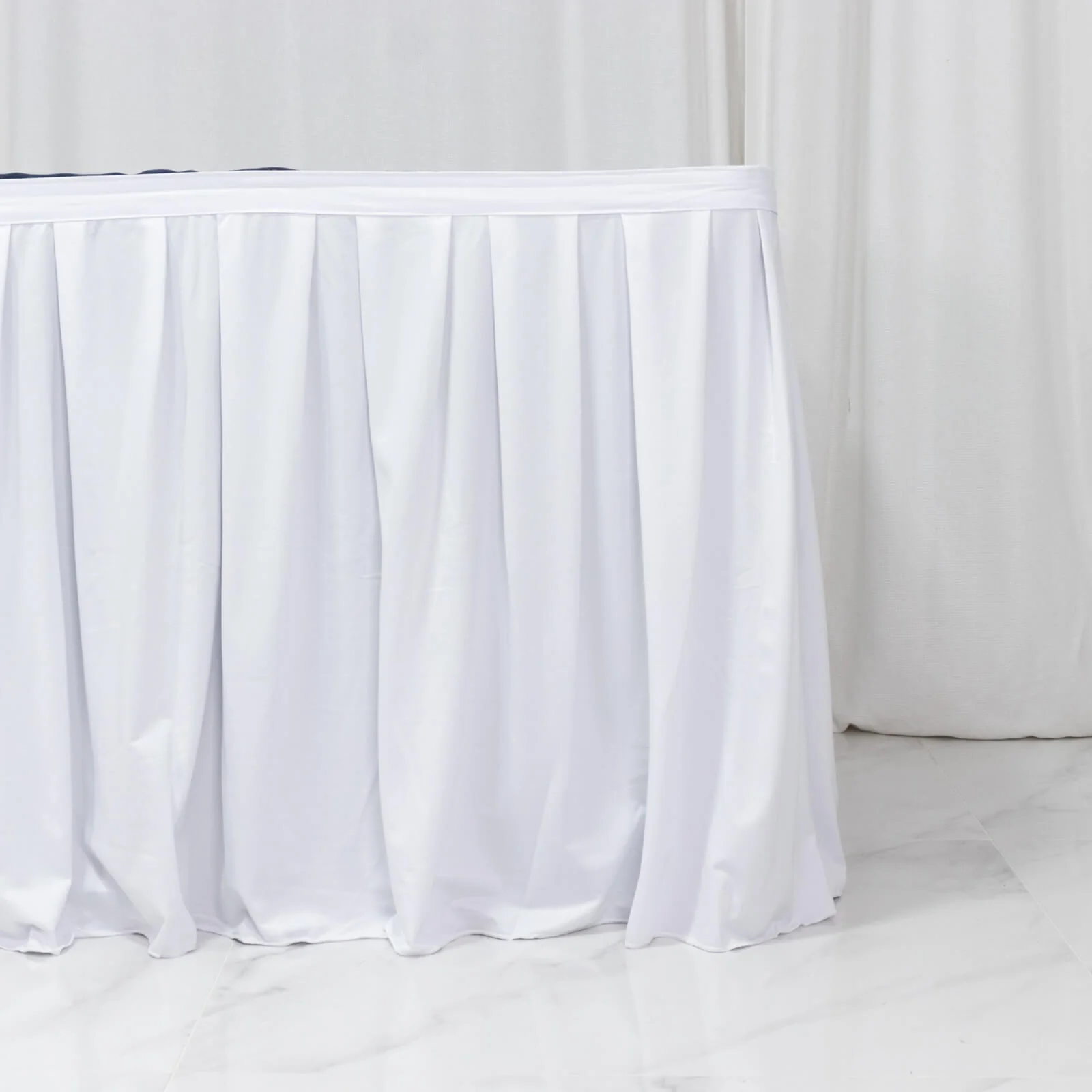Scuba Table Skirt 17ft White - Shirred Pleat Wrinkle Free & Stain Resistant Event Skirting - Image 6
