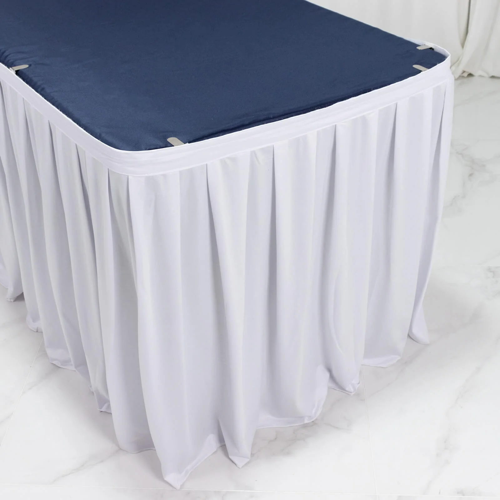Scuba Table Skirt 17ft White - Shirred Pleat Wrinkle Free & Stain Resistant Event Skirting - Image 8