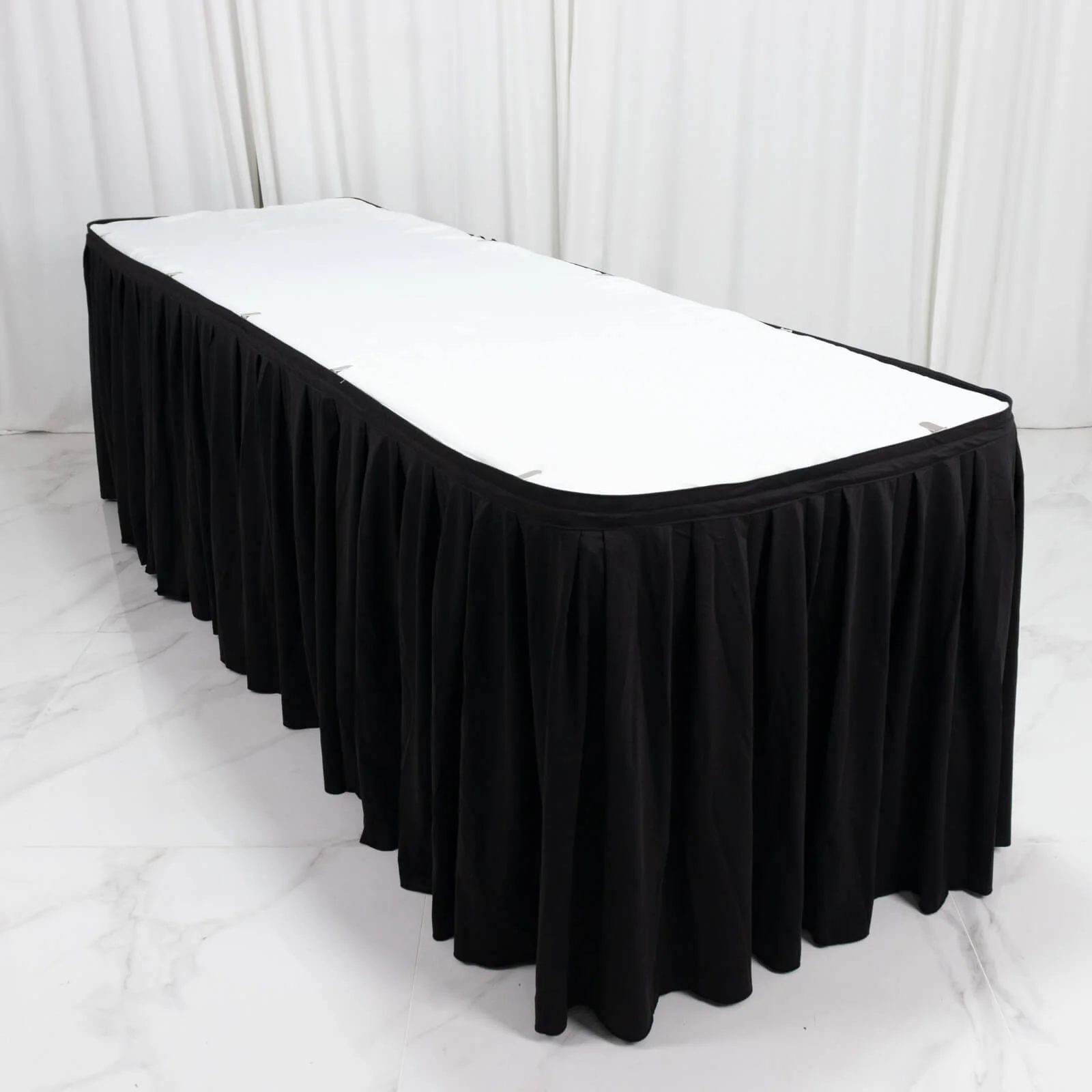 Scuba Table Skirt 21ft Black - Shirred Pleat Wrinkle Free & Stain Resistant Event Skirting - Image 3
