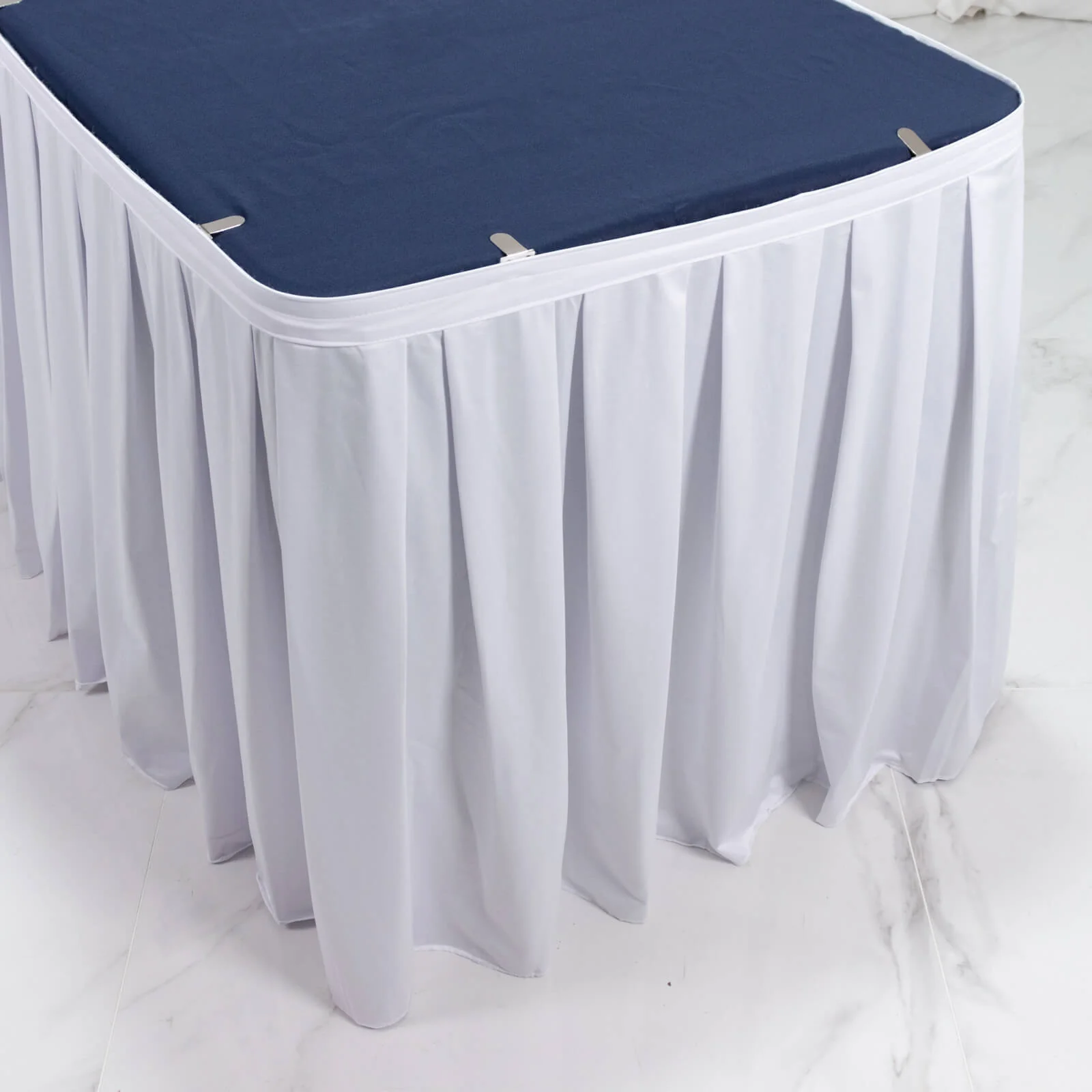Scuba Table Skirt 21ft White - Shirred Pleat Wrinkle Free & Stain Resistant Event Skirting - Image 8