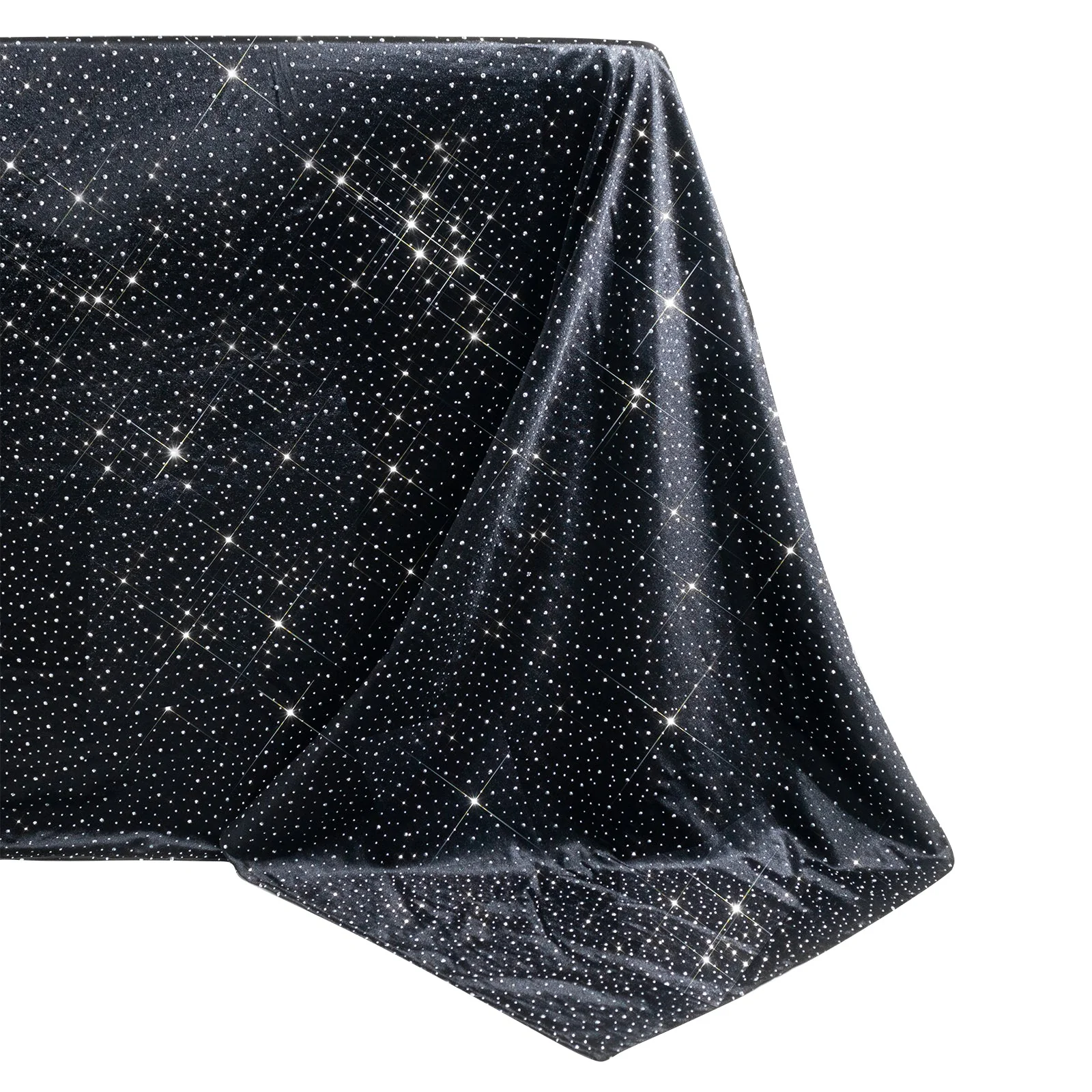 Scuba Rectangular 90"×132" Black Tablecloth with Rhinestone Accents – Wrinkle-Free, Stain-Resistant & Seamless Luxury Event Cover