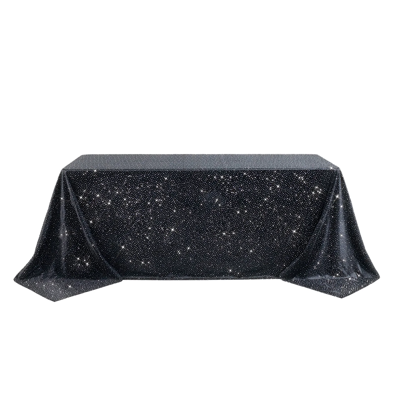 Scuba Rectangular 90"×132" Black Tablecloth with Rhinestone Accents – Wrinkle-Free, Stain-Resistant & Seamless Luxury Event Cover - Image 2