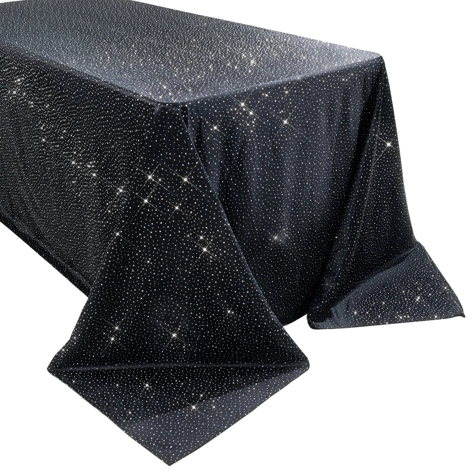 Scuba Rectangular 90"×132" Black Tablecloth with Rhinestone Accents – Wrinkle-Free, Stain-Resistant & Seamless Luxury Event Cover - Image 3