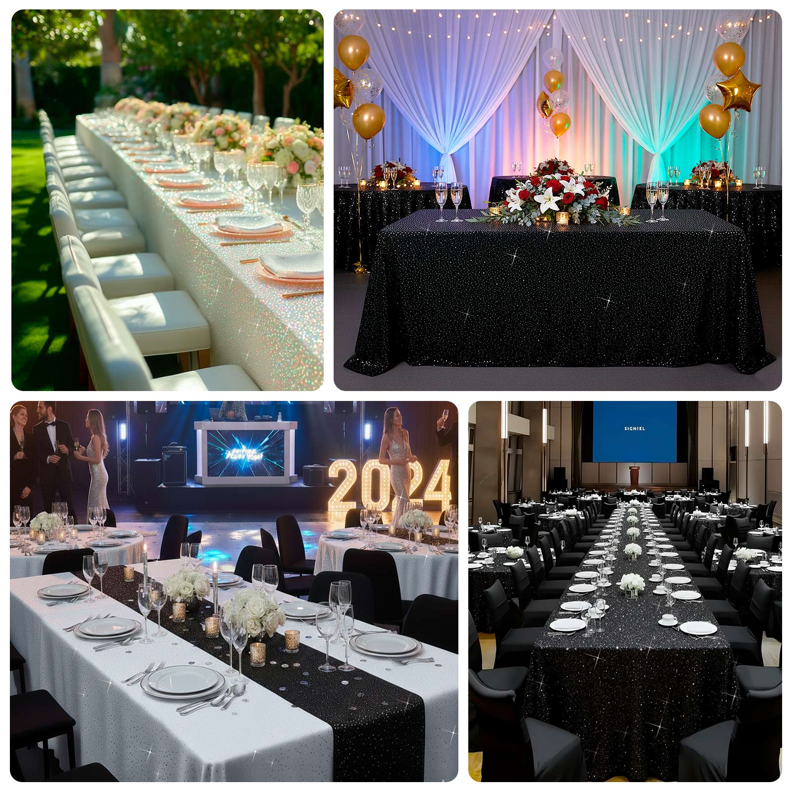 Scuba Rectangular 90"×132" Black Tablecloth with Rhinestone Accents – Wrinkle-Free, Stain-Resistant & Seamless Luxury Event Cover - Image 5