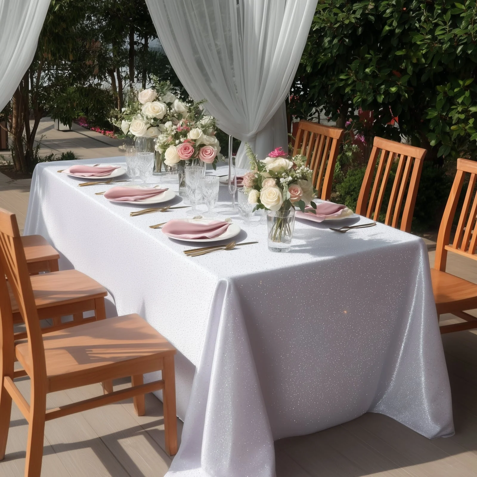 Scuba Rectangular 90"×132" White Tablecloth with Rhinestone Accents – Wrinkle-Free, Stain-Resistant & Seamless Luxury Event Cover - Image 6