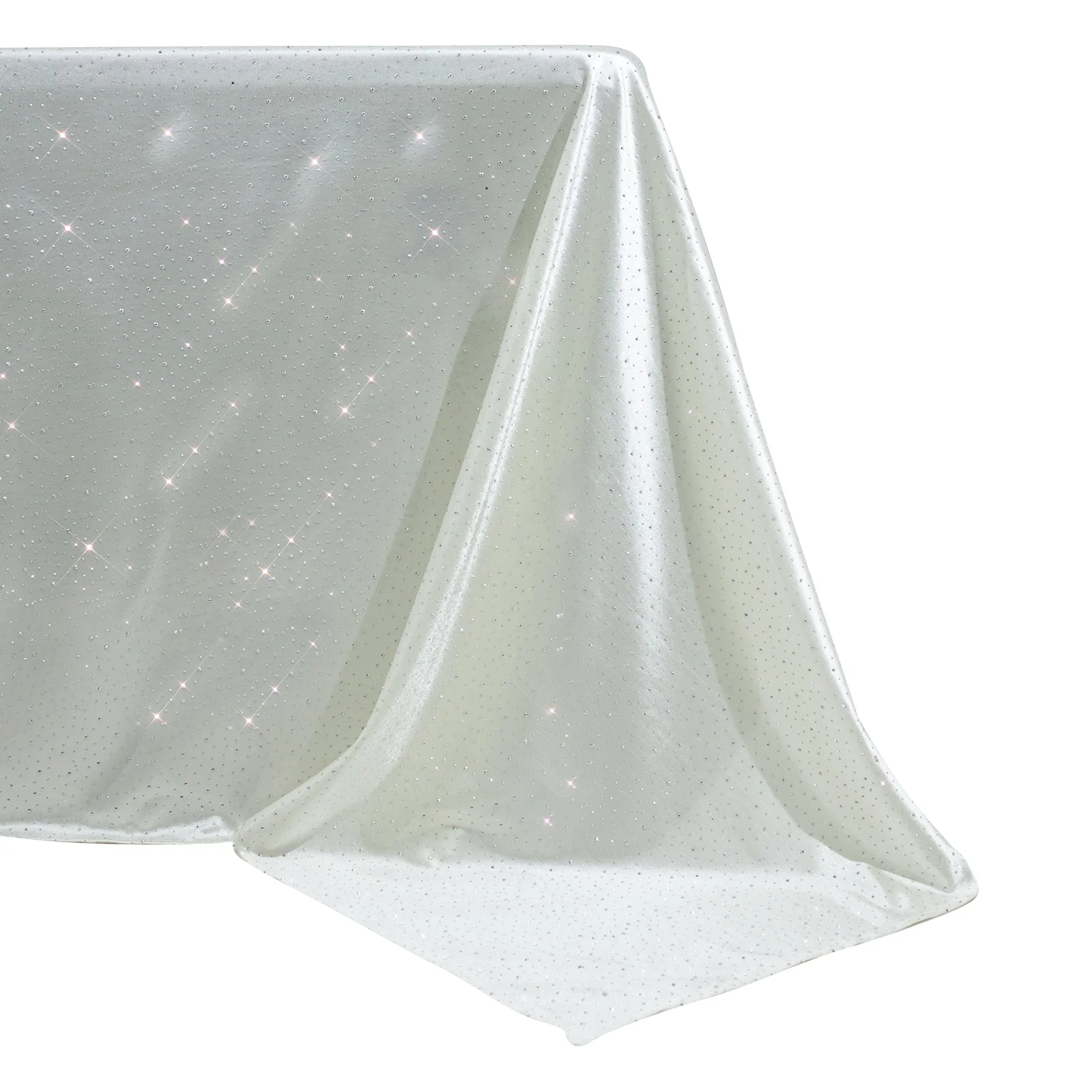 Scuba Rectangular 90"×132" Pearl White Tablecloth with Rhinestone Accents – Wrinkle-Free, Stain-Resistant & Seamless Luxury Event Cover