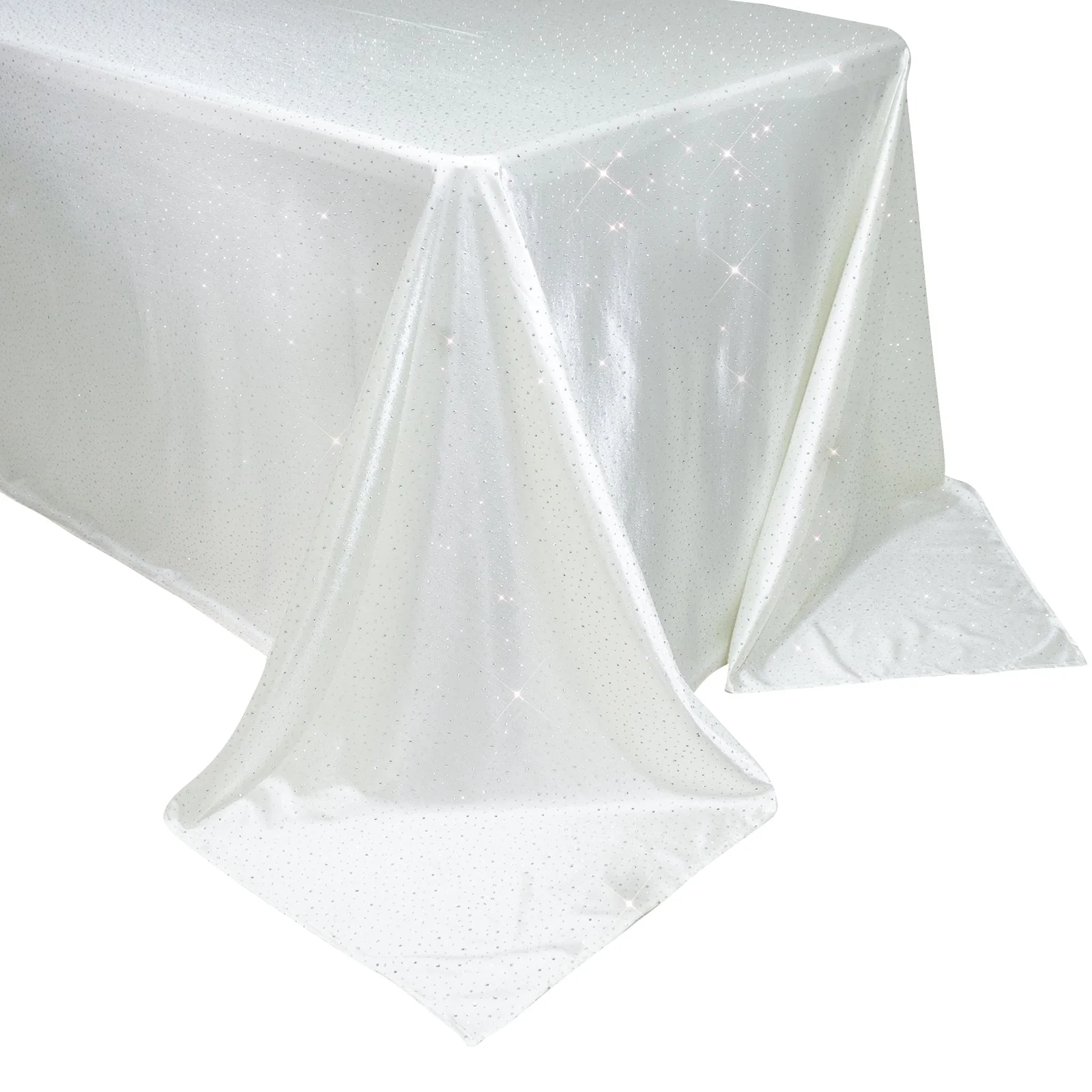Scuba Rectangular 90"×132" Pearl White Tablecloth with Rhinestone Accents – Wrinkle-Free, Stain-Resistant & Seamless Luxury Event Cover - Image 5