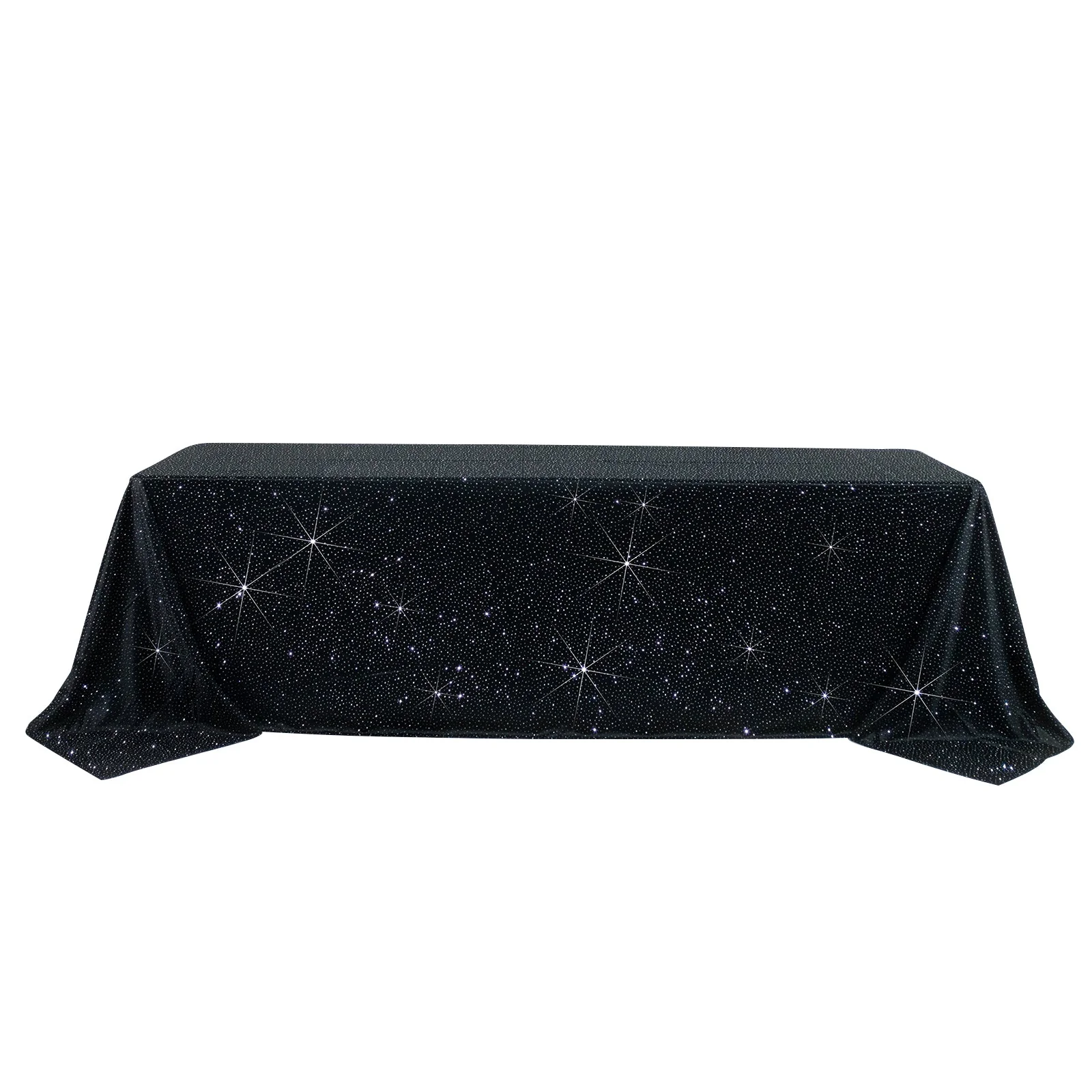 Scuba Rectangular 90"×156" Black Tablecloth with Rhinestone Accents – Wrinkle-Free, Stain-Resistant & Seamless Luxury Event Cover - Image 2
