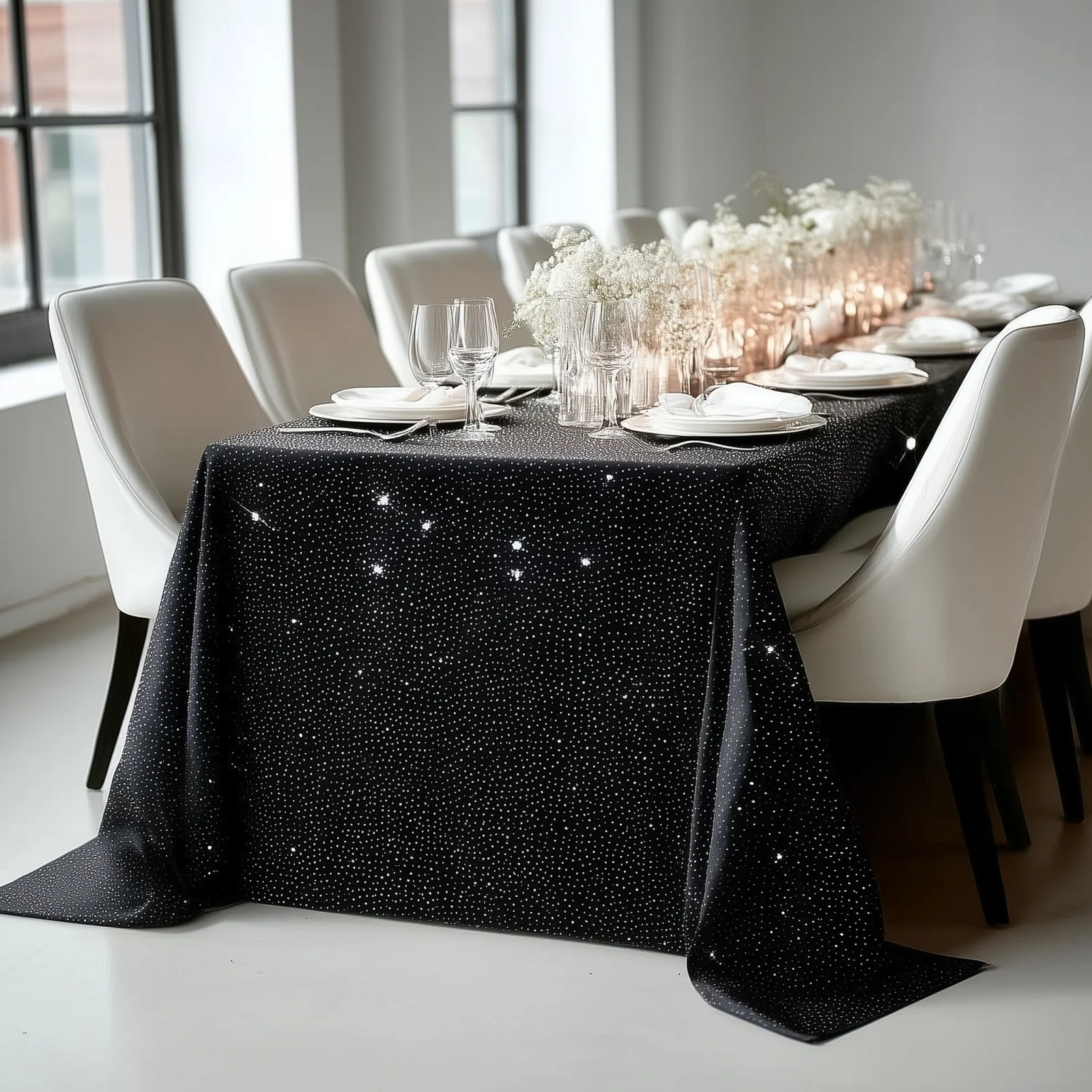 Scuba Rectangular 90"×156" Black Tablecloth with Rhinestone Accents – Wrinkle-Free, Stain-Resistant & Seamless Luxury Event Cover - Image 5