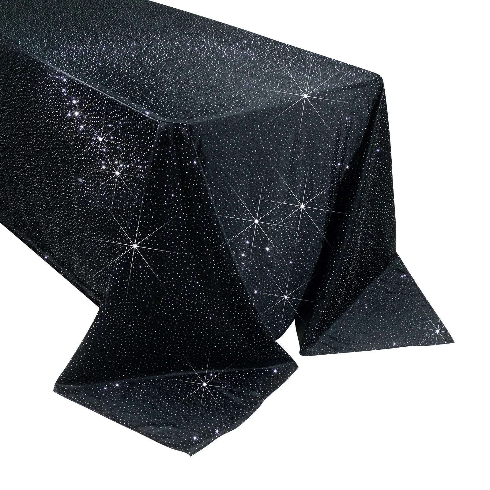 Scuba Rectangular 90"×156" Black Tablecloth with Rhinestone Accents – Wrinkle-Free, Stain-Resistant & Seamless Luxury Event Cover - Image 9