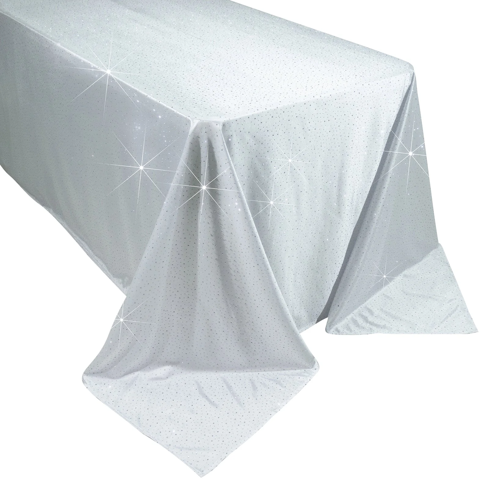 Scuba Rectangular 90"×156" White Tablecloth with Rhinestone Accents – Wrinkle-Free, Stain-Resistant & Seamless Luxury Event Cover - Image 9