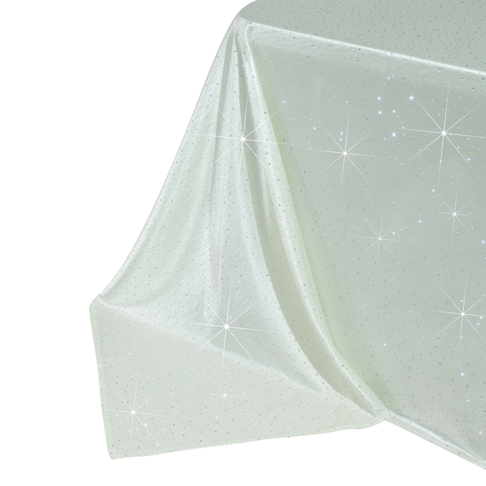 Scuba Rectangular 90"×156" Pearl White Tablecloth with Rhinestone Accents – Wrinkle-Free, Stain-Resistant & Seamless Luxury Event Cover