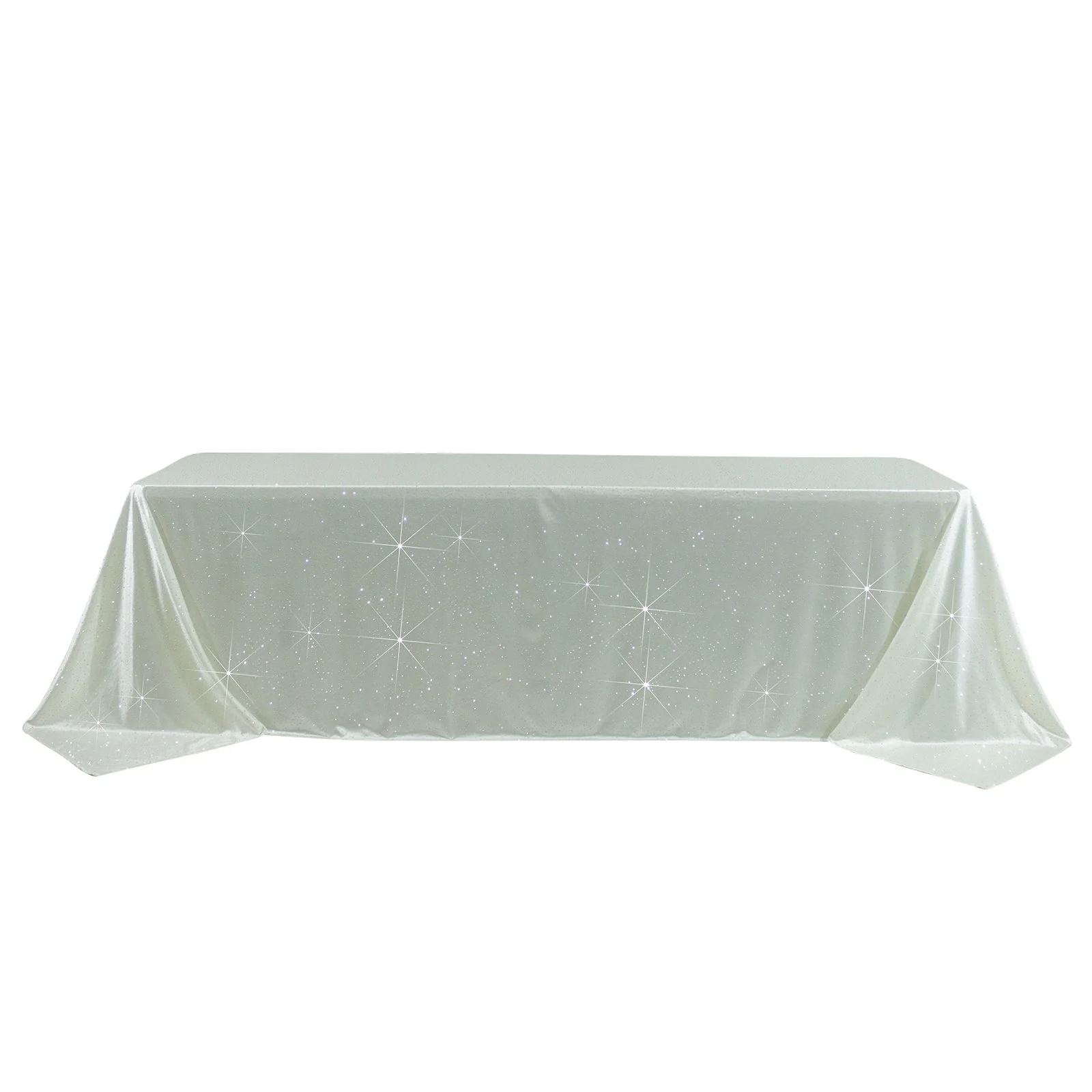 Scuba Rectangular 90"×156" Pearl White Tablecloth with Rhinestone Accents – Wrinkle-Free, Stain-Resistant & Seamless Luxury Event Cover - Image 2