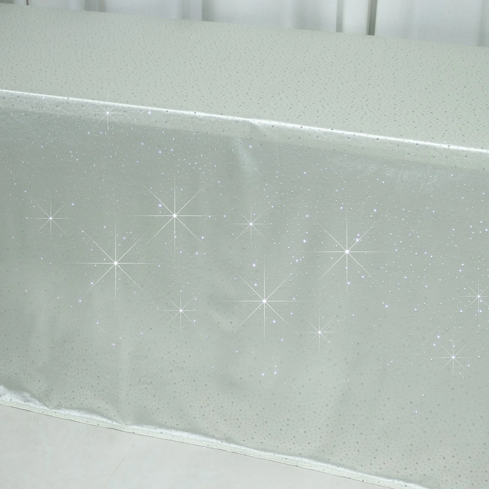 Scuba Rectangular 90"×156" Pearl White Tablecloth with Rhinestone Accents – Wrinkle-Free, Stain-Resistant & Seamless Luxury Event Cover - Image 7
