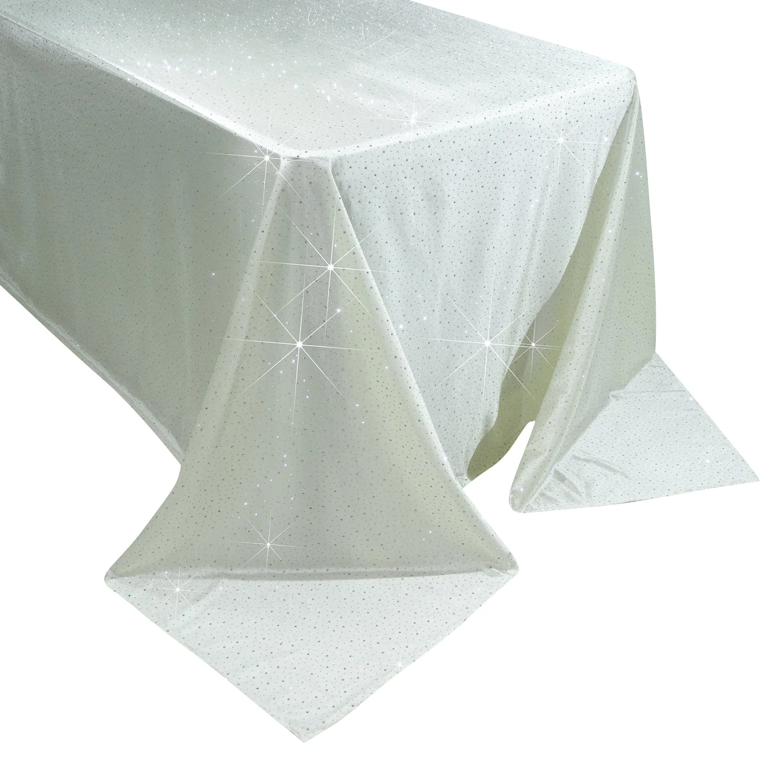 Scuba Rectangular 90"×156" Pearl White Tablecloth with Rhinestone Accents – Wrinkle-Free, Stain-Resistant & Seamless Luxury Event Cover - Image 9