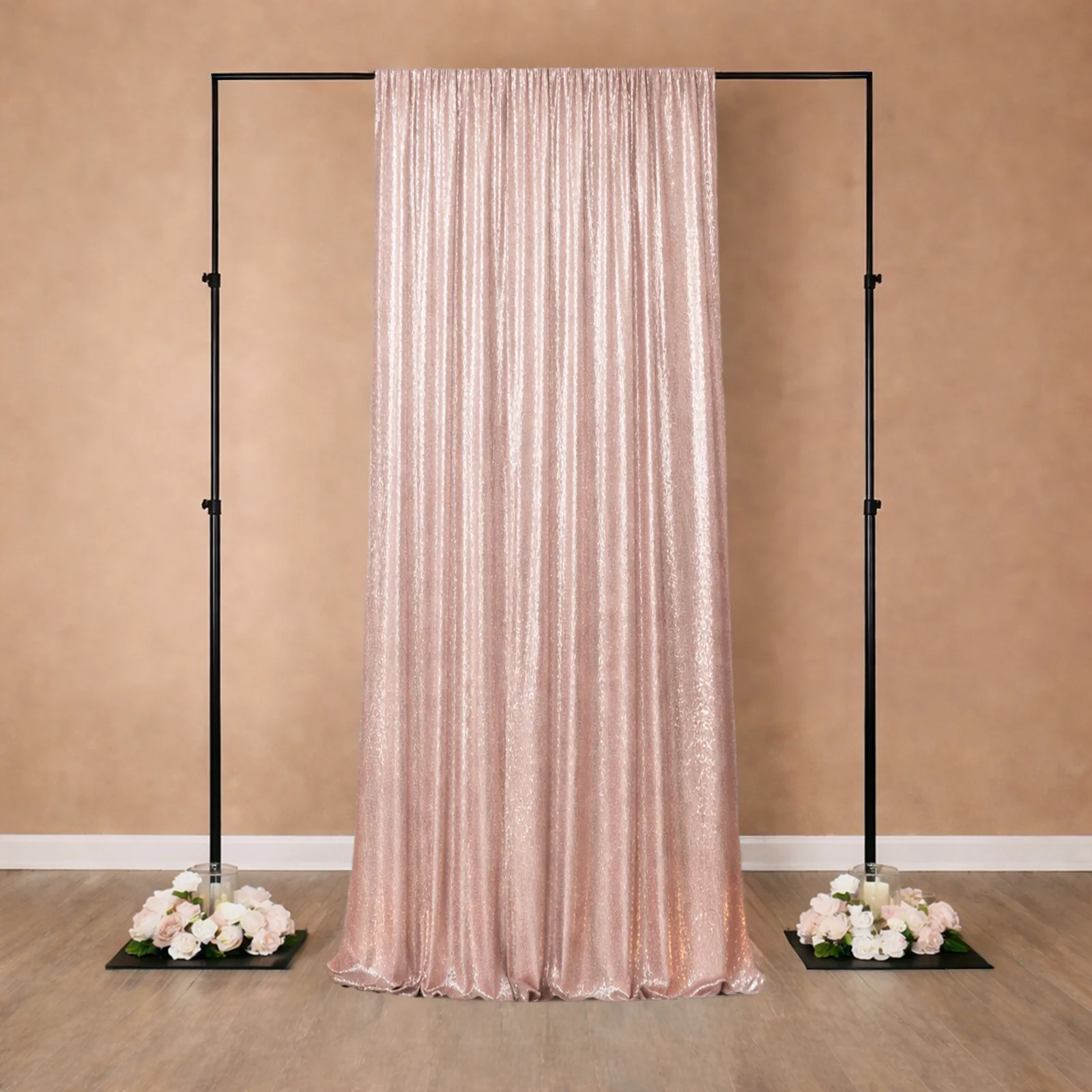 Pink Sequin Backdrop Curtain with Rod Pocket – Shimmering Event Drape Panel for Photo Booths & Displays, 5ft x 12ft