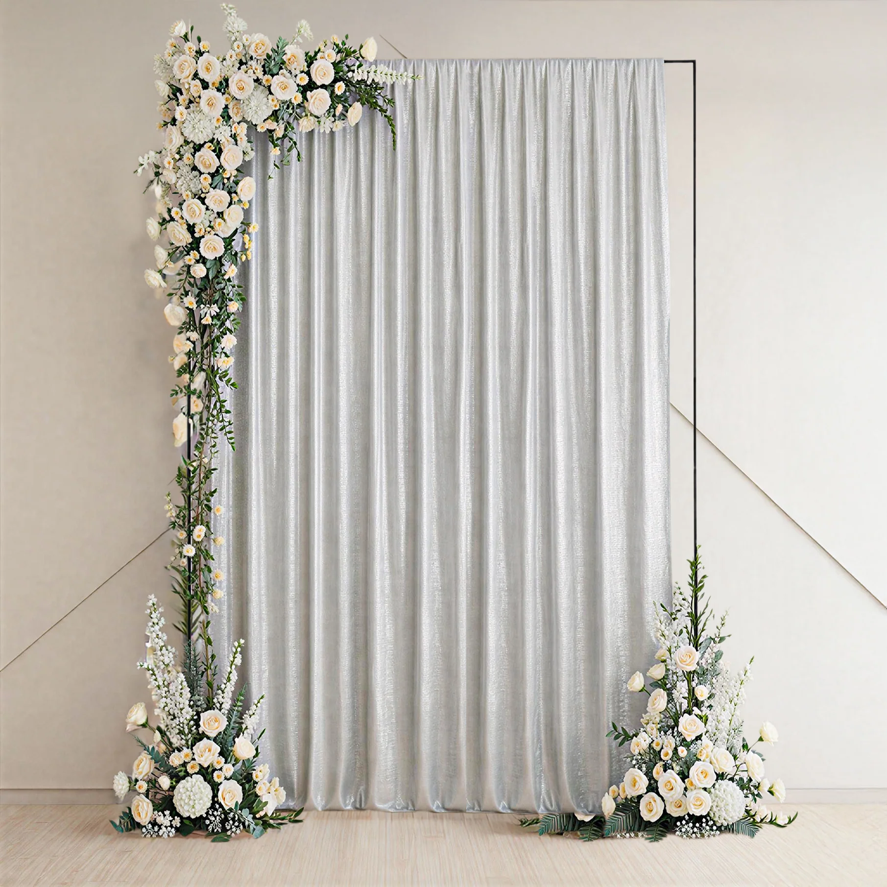 Silver Sequin Backdrop Curtain with Rod Pocket – Shimmering Event Drape Panel for Photo Booths & Displays, 5ft x 12ft - Image 3