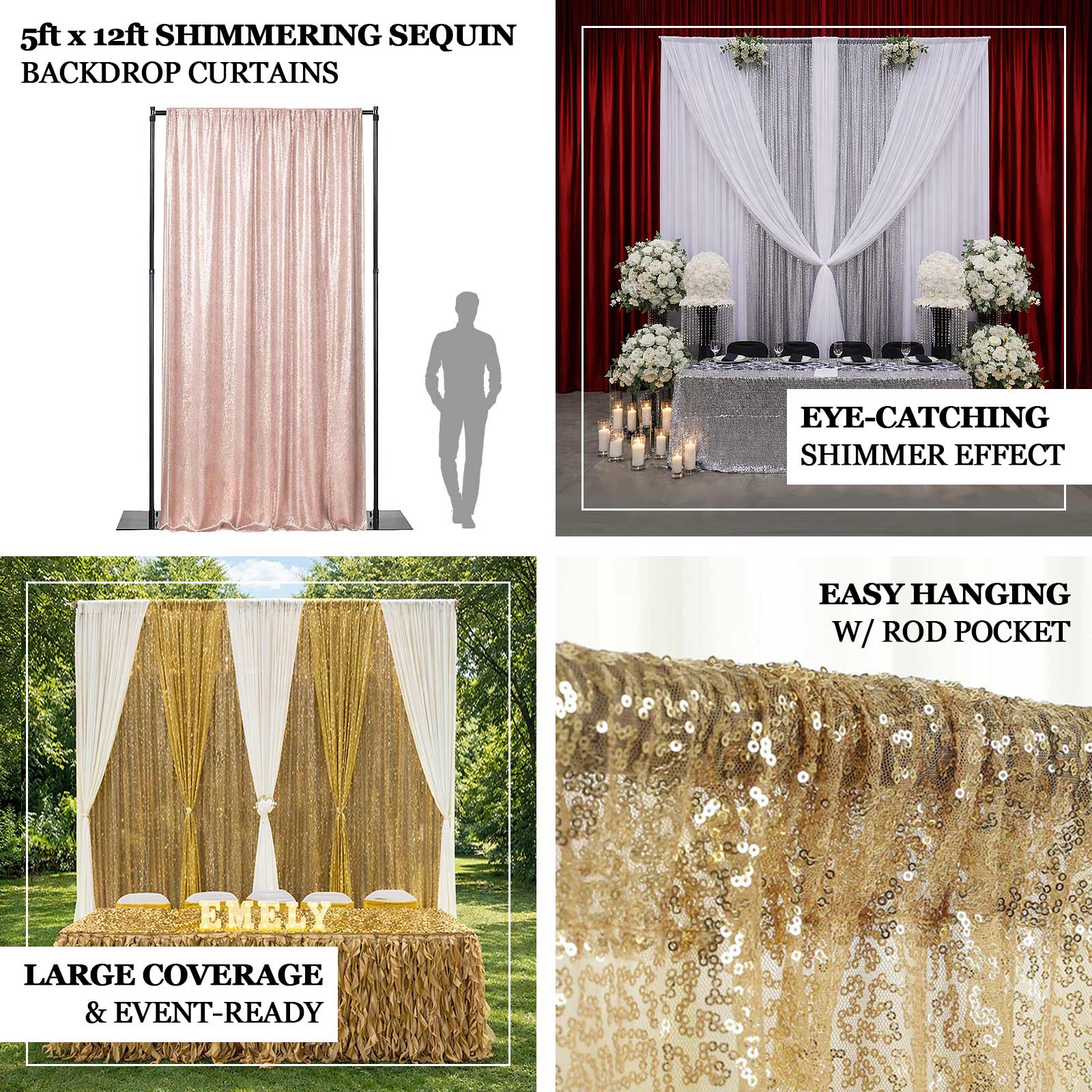 Silver Sequin Backdrop Curtain with Rod Pocket – Shimmering Event Drape Panel for Photo Booths & Displays, 5ft x 12ft - Image 4