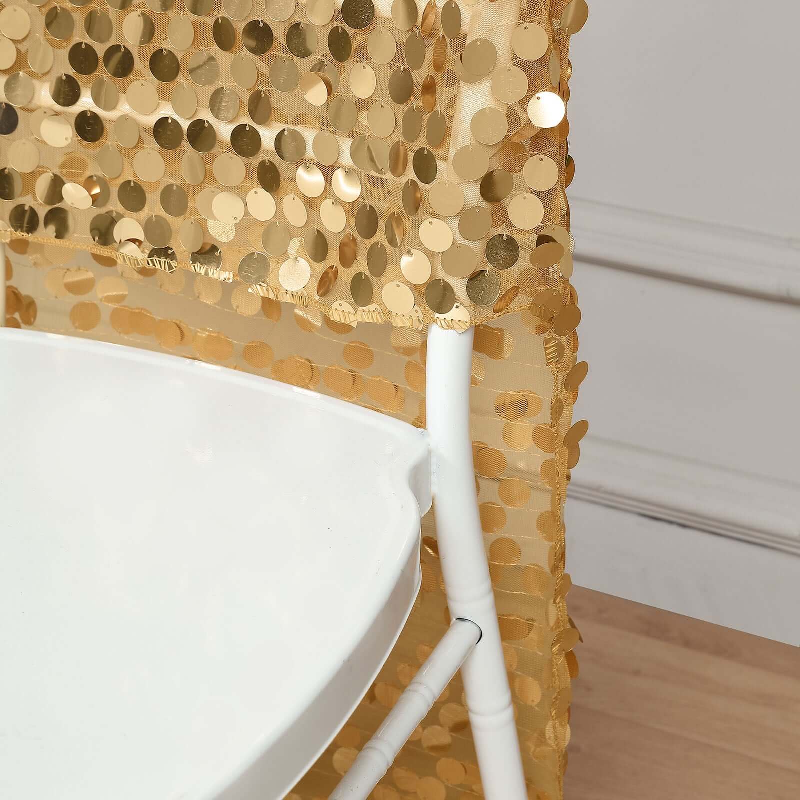 Sequin Chiavari Chair Slipcover Big Payette Style Gold - Radiant Decorative Cover for Weddings - Image 2