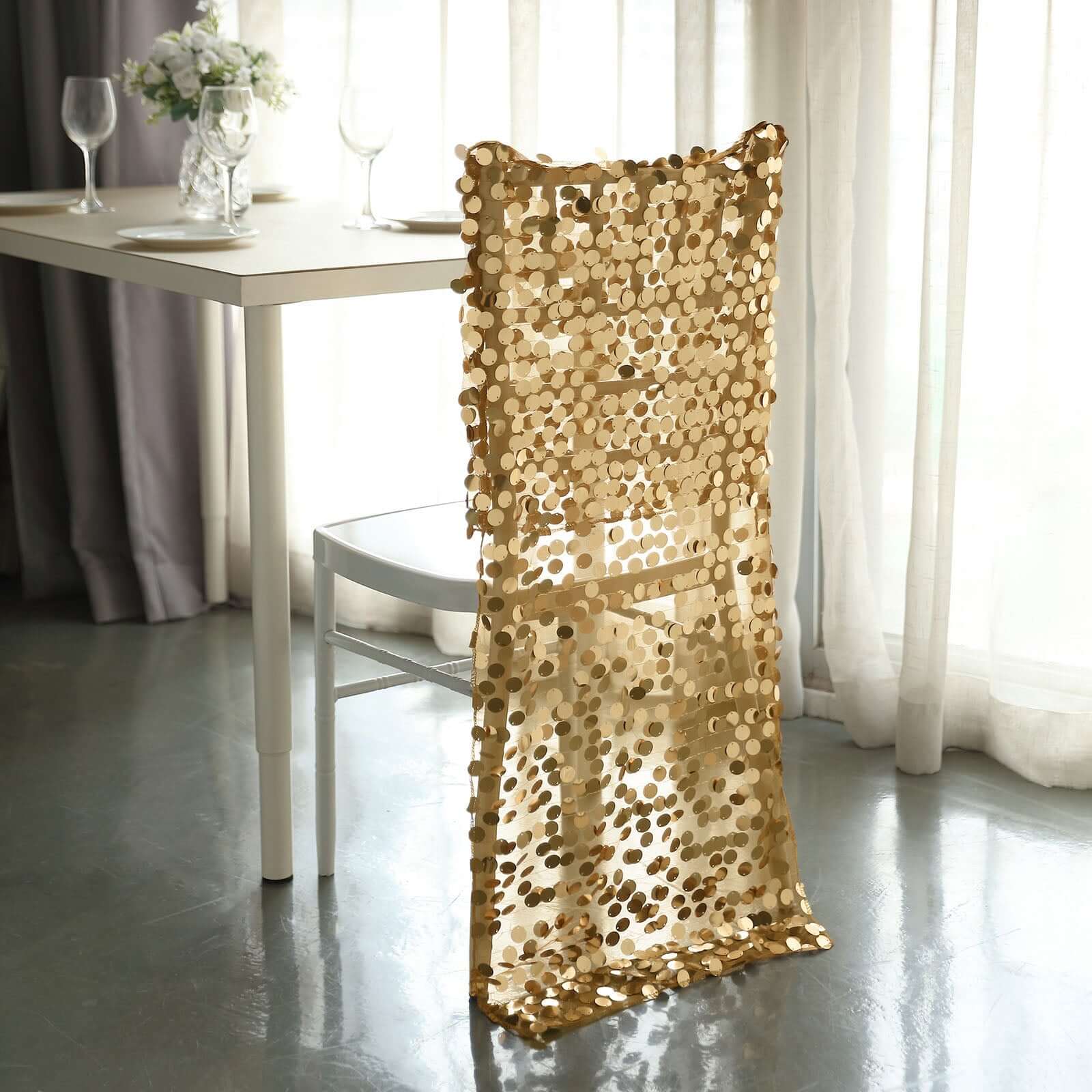 Sequin Chiavari Chair Slipcover Big Payette Style Gold - Radiant Decorative Cover for Weddings - Image 4