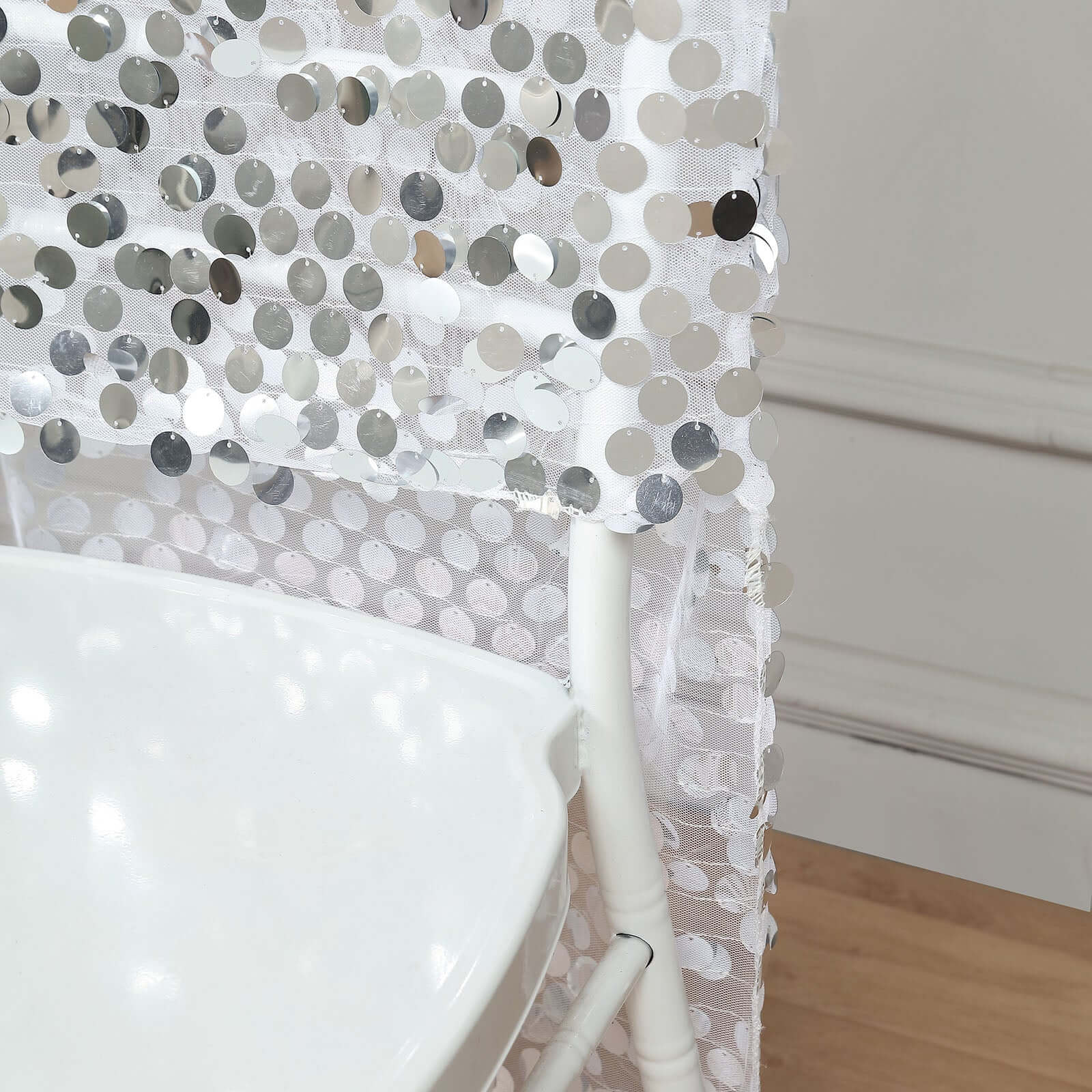 Sequin Chiavari Chair Slipcover Big Payette Style Silver - Decorative Chair Back Cover - Image 2