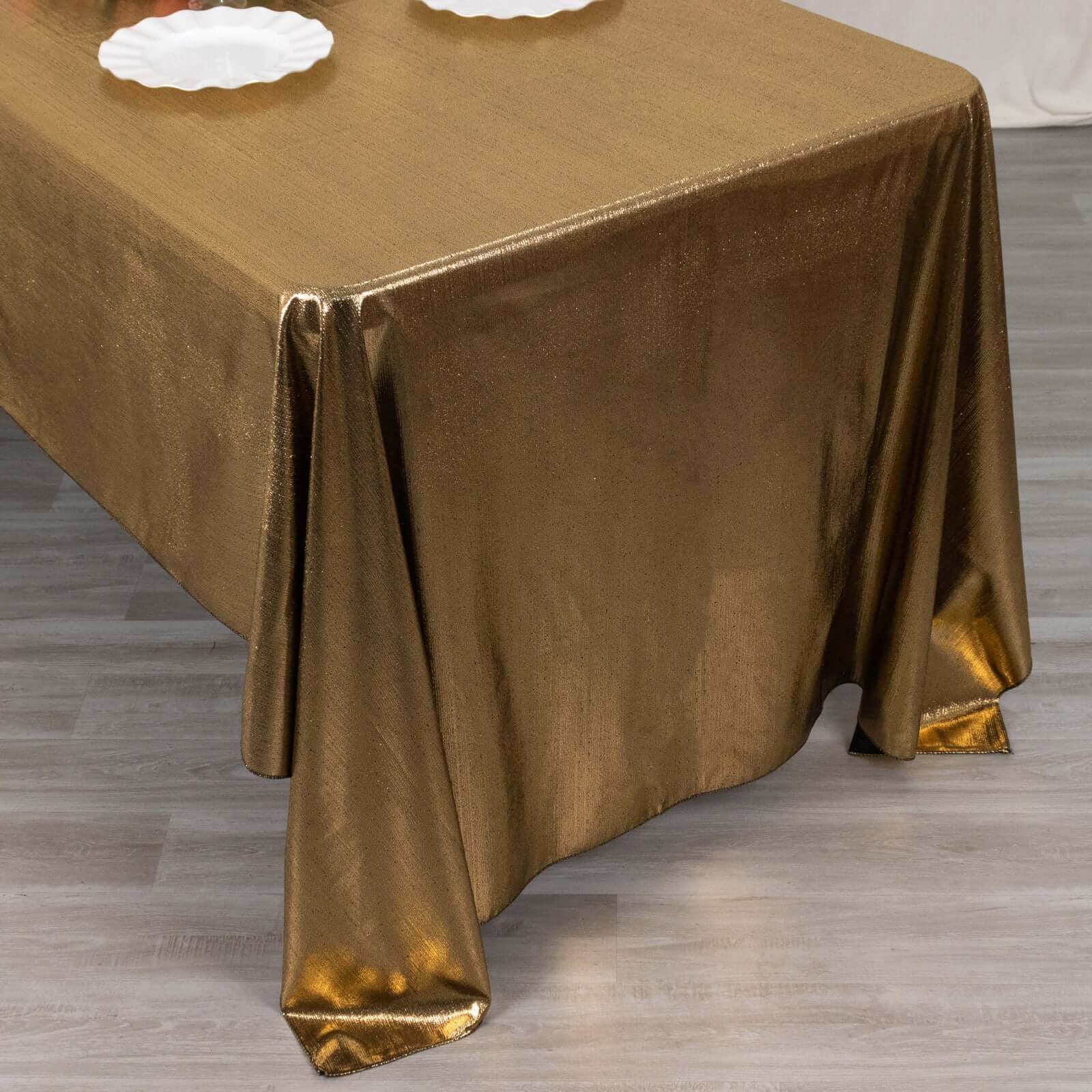 Sequin Dots Polyester Rectangle Tablecloth 60"x126" Antique Gold Shimmer - Wrinkle Free & Sparkling Table Cover - Image 10