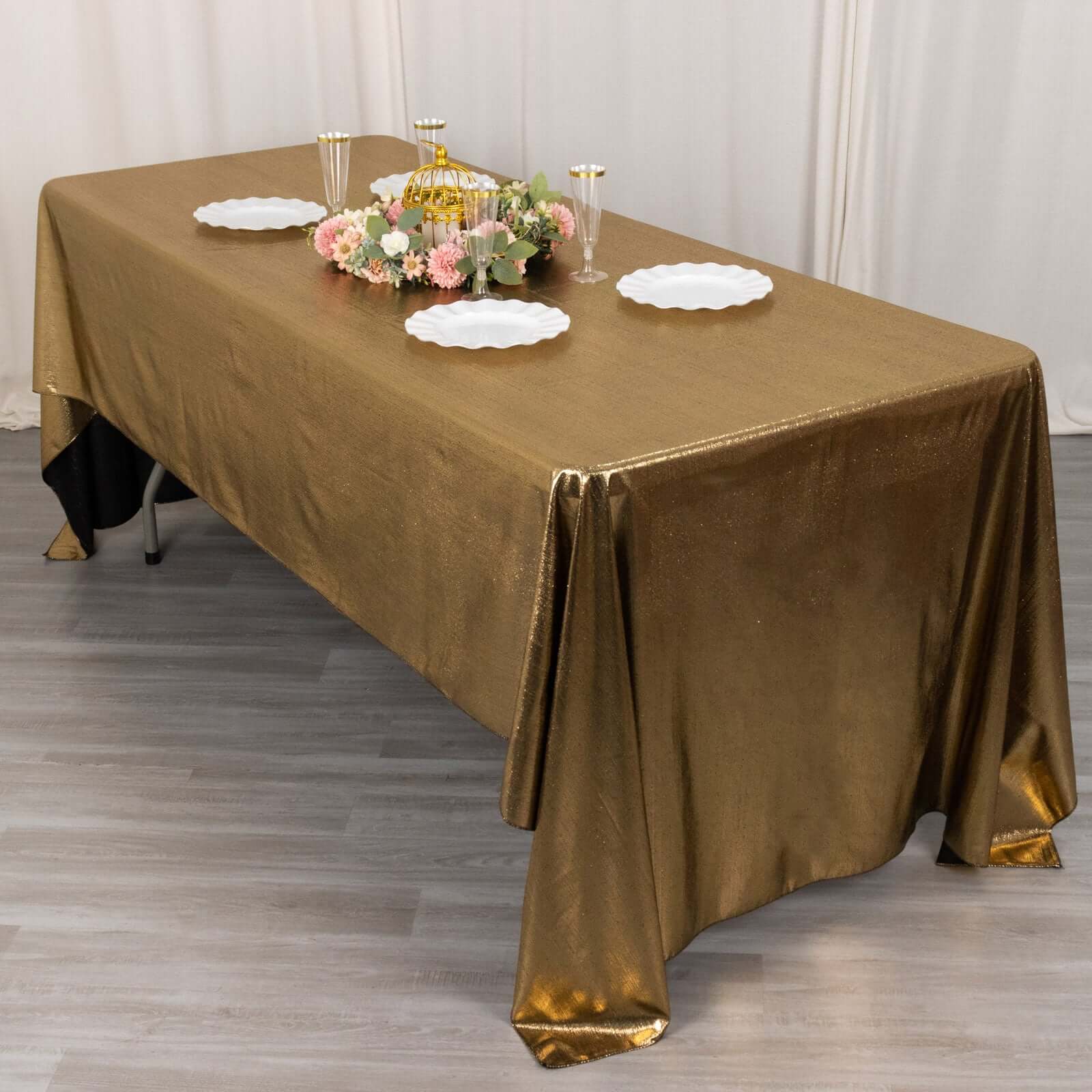 Sequin Dots Polyester Rectangle Tablecloth 60"x126" Antique Gold Shimmer - Wrinkle Free & Sparkling Table Cover - Image 3